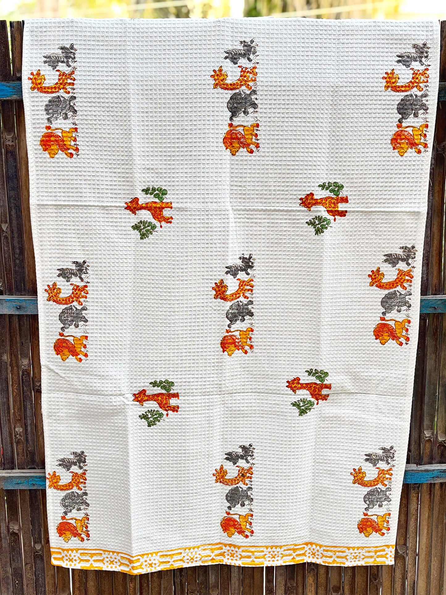 Hand Block Printed Kids Jungle Bath Towel – Soft & Quick-Drying