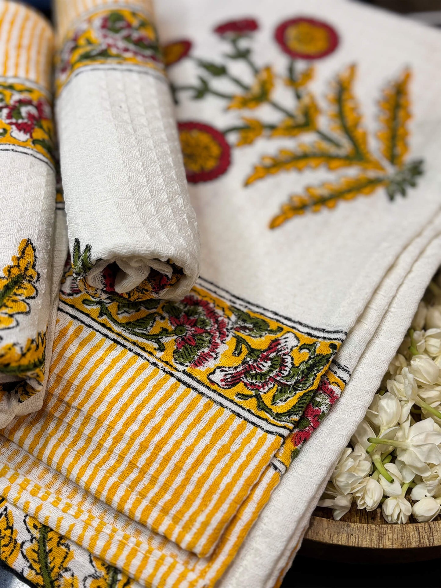 Yellow Handblock Towels - Set of 3