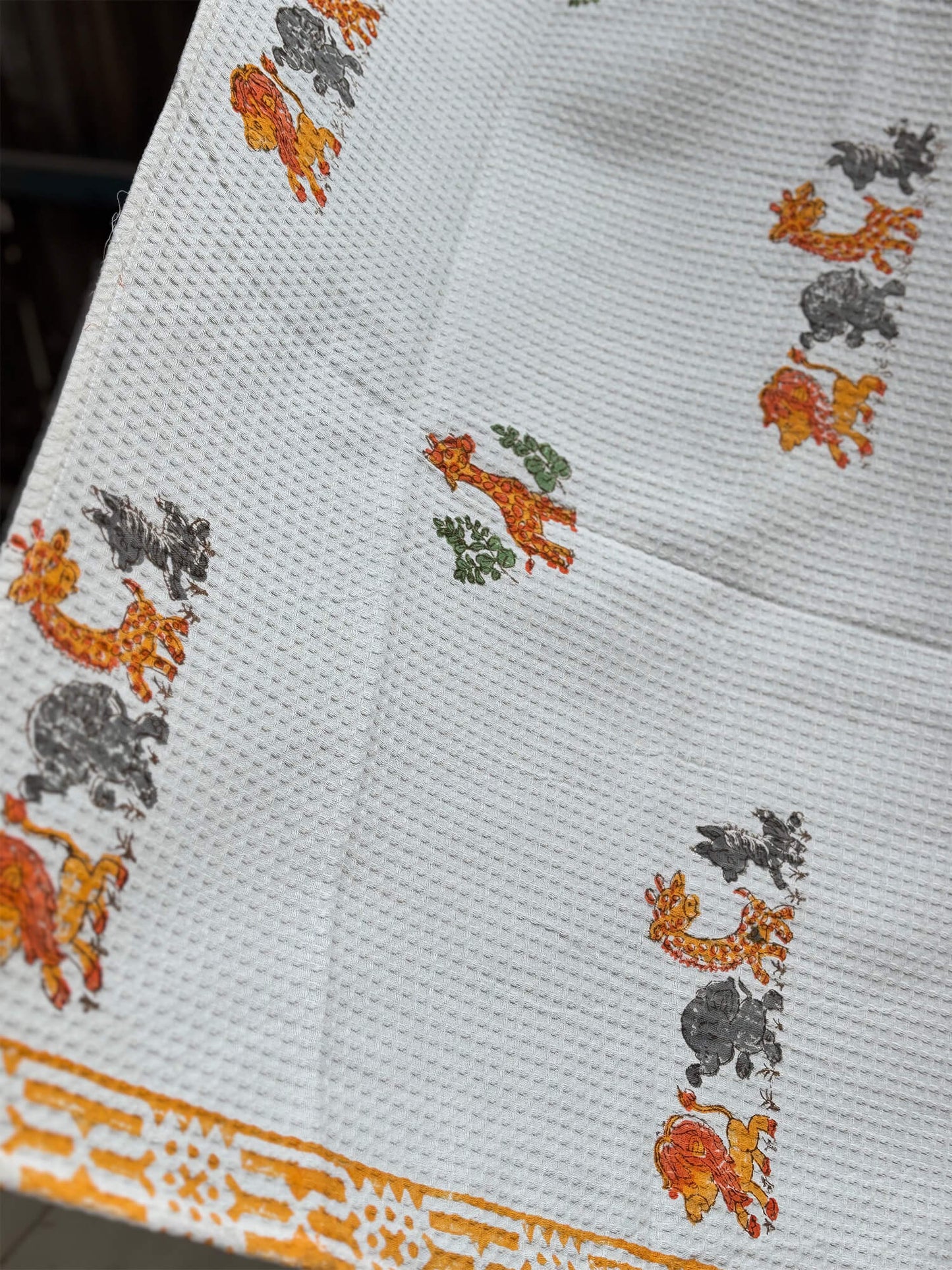 Hand Block Printed Kids Jungle Bath Towel – Soft & Quick-Drying