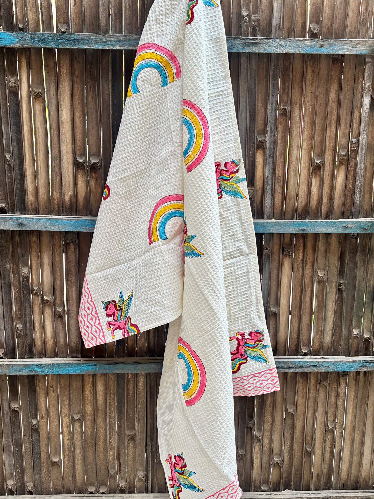 Hand Block Printed Kids Unicorn Bath Towel – Soft & Quick-Drying
