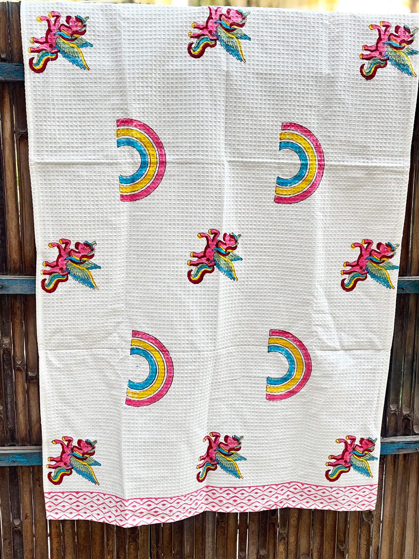 Hand Block Printed Kids Unicorn Bath Towel – Soft & Quick-Drying