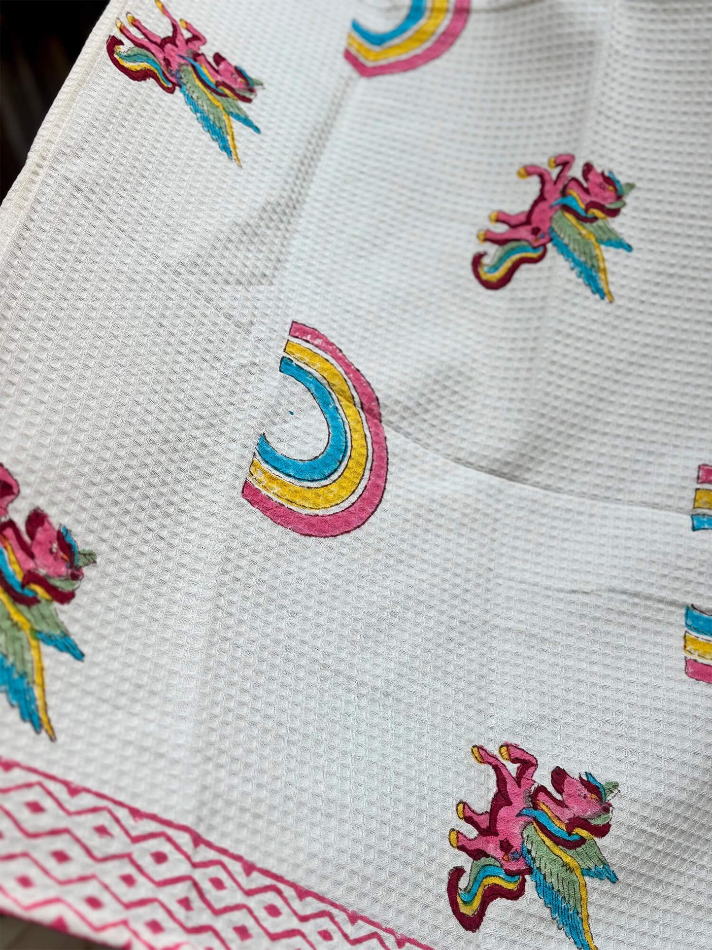 Hand Block Printed Kids Unicorn Bath Towel – Soft & Quick-Drying