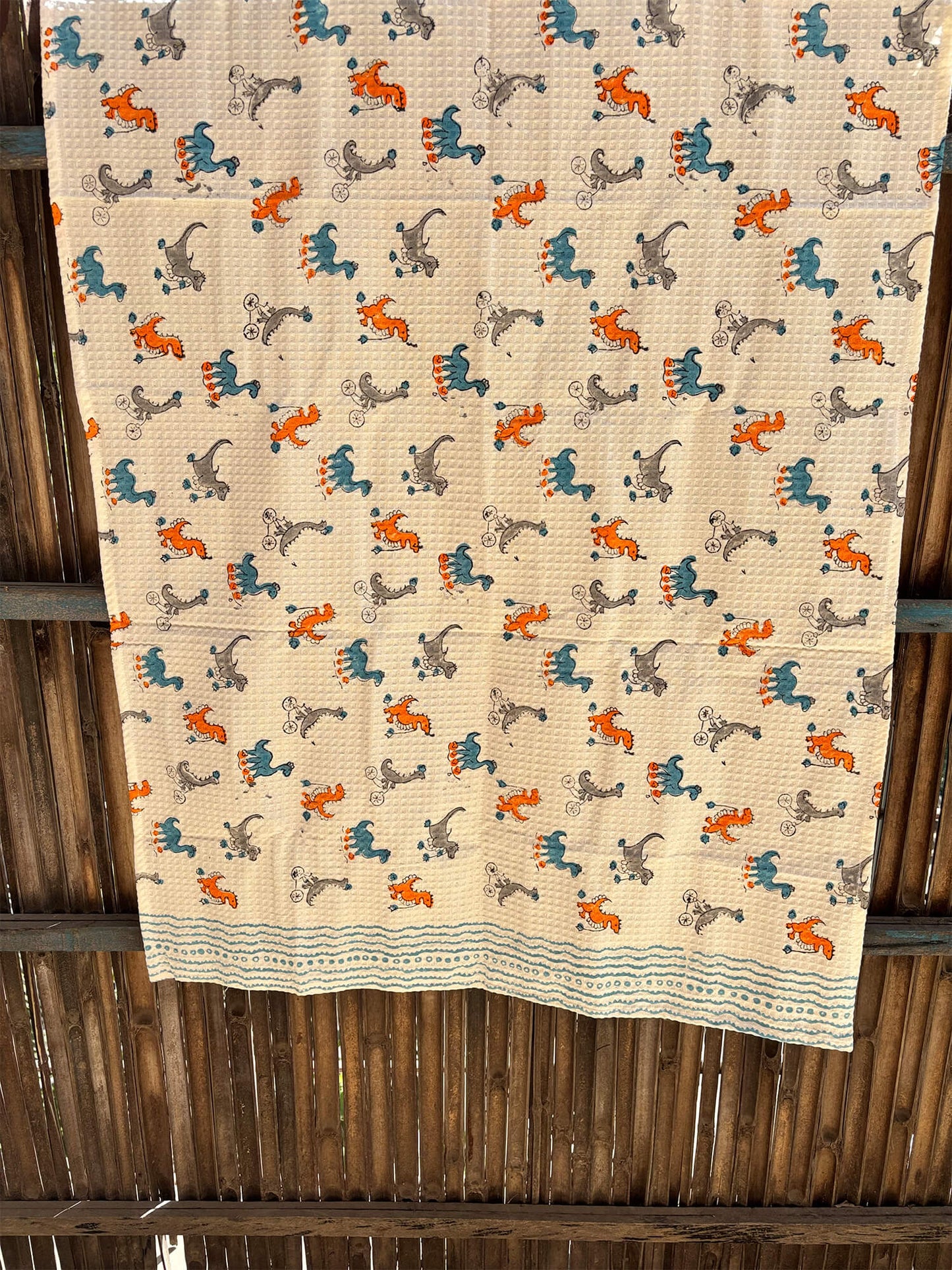 Hand Block Printed Kids Dino Bath Towel – Soft & Quick-Drying