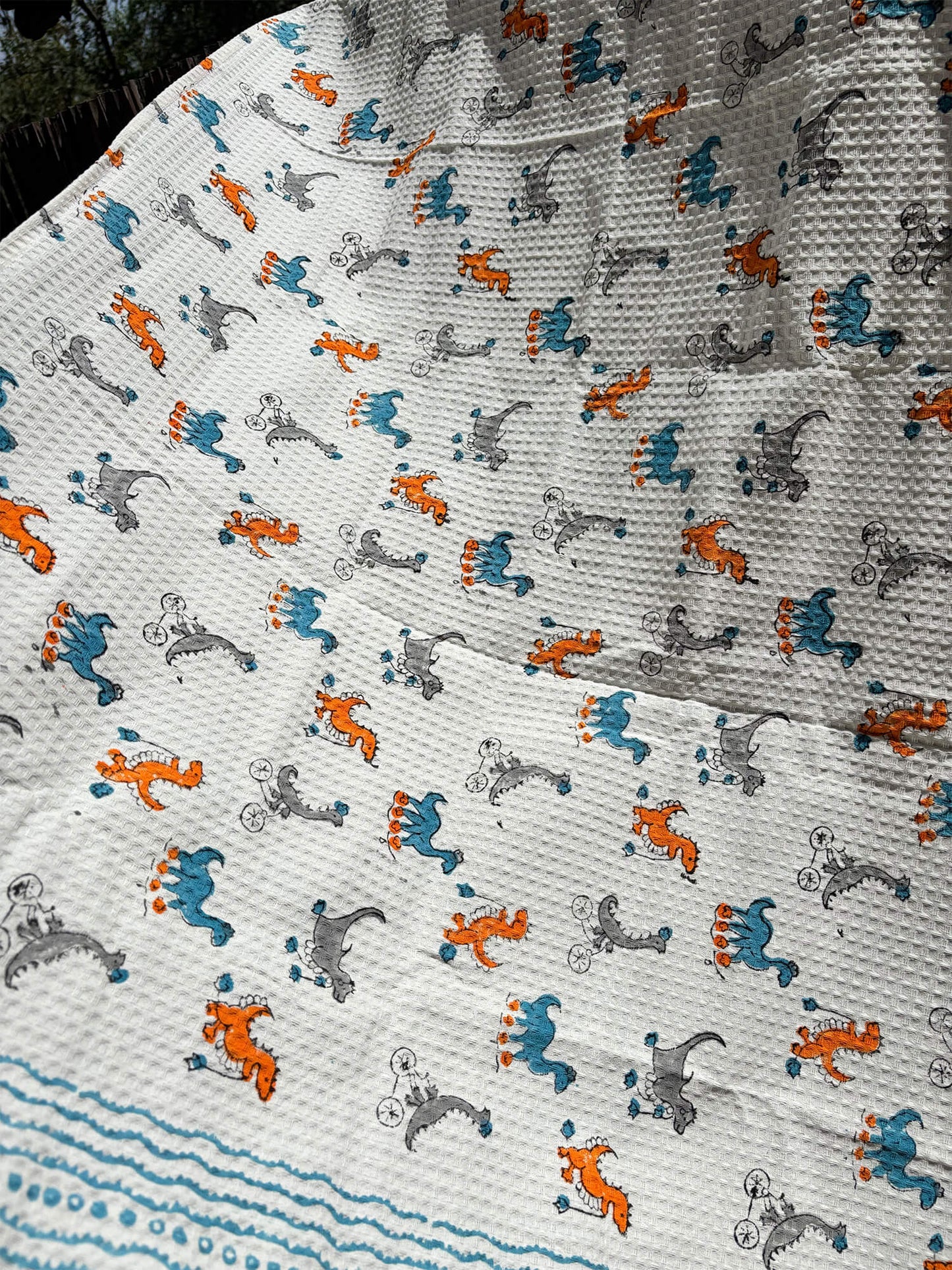 Hand Block Printed Kids Dino Bath Towel – Soft & Quick-Drying