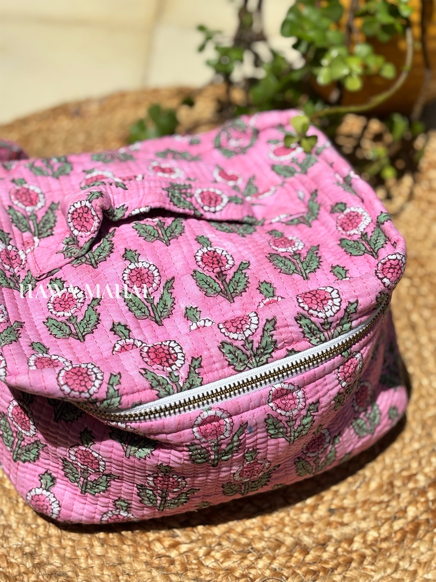 Handblock Quilted Vanity Bag – Travel-Friendly Organizer