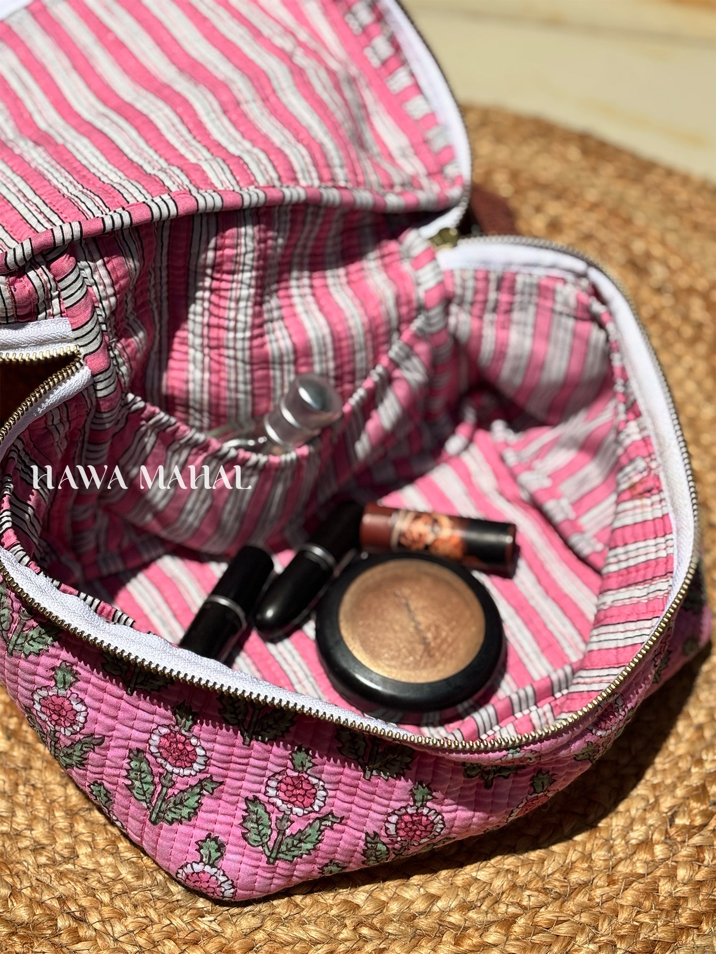 Handblock Quilted Vanity Bag – Travel-Friendly Organizer