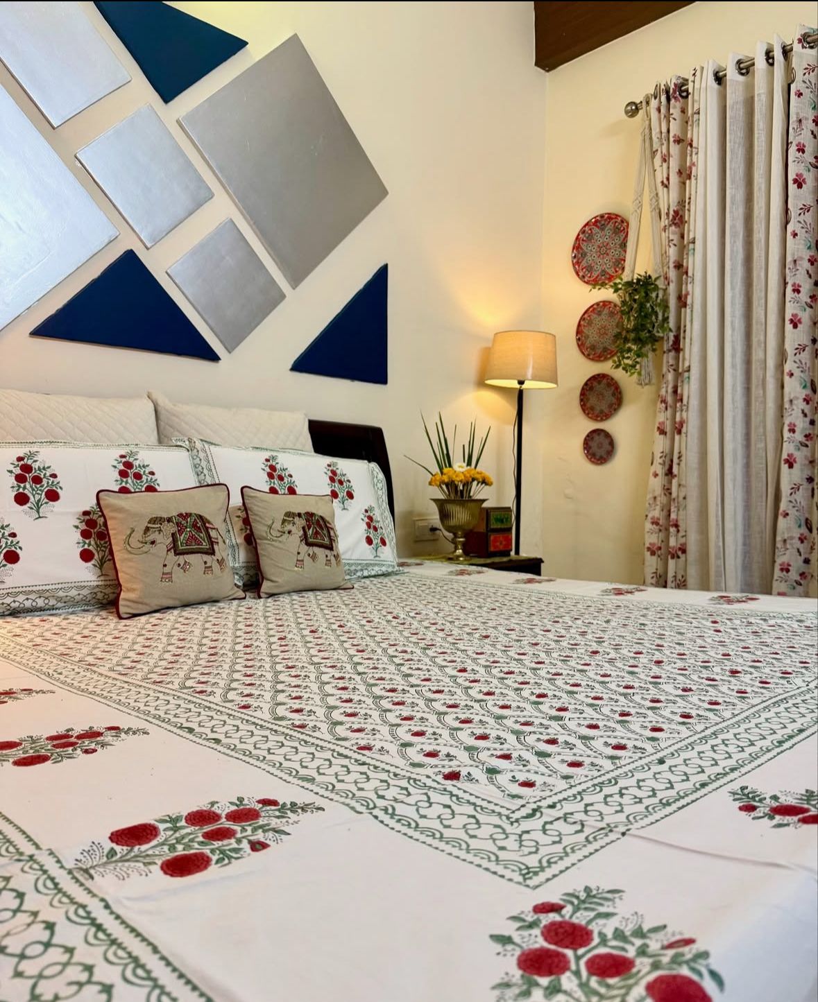 Anar Bagh Collection - Hand Block Printed King Bedsheet with Reversible Pillow Covers (90 x 108 inches)