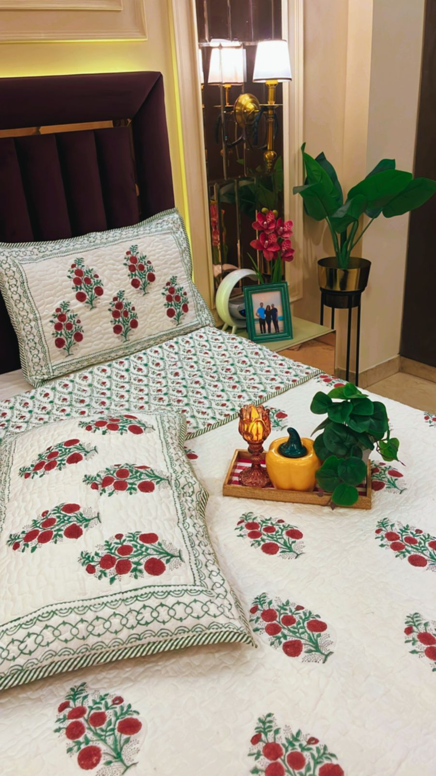 Anar Bagh Collection - Handcrafted Quilted Cotton Bedcover with Two Pillow Covers