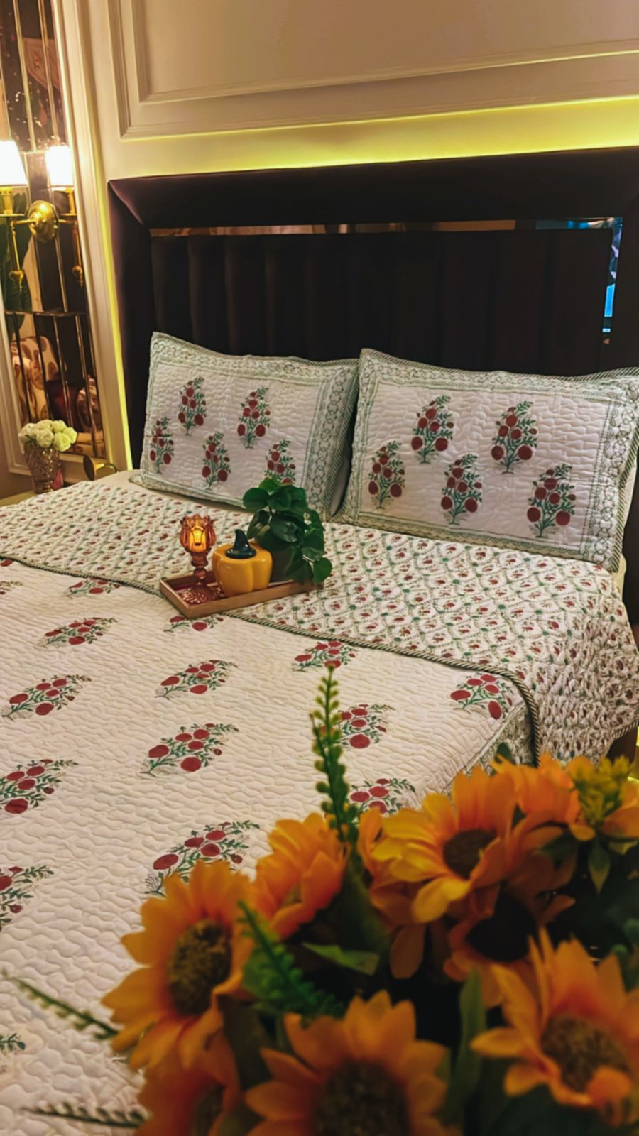 Anar Bagh Collection - Handcrafted Quilted Cotton Bedcover with Two Pillow Covers