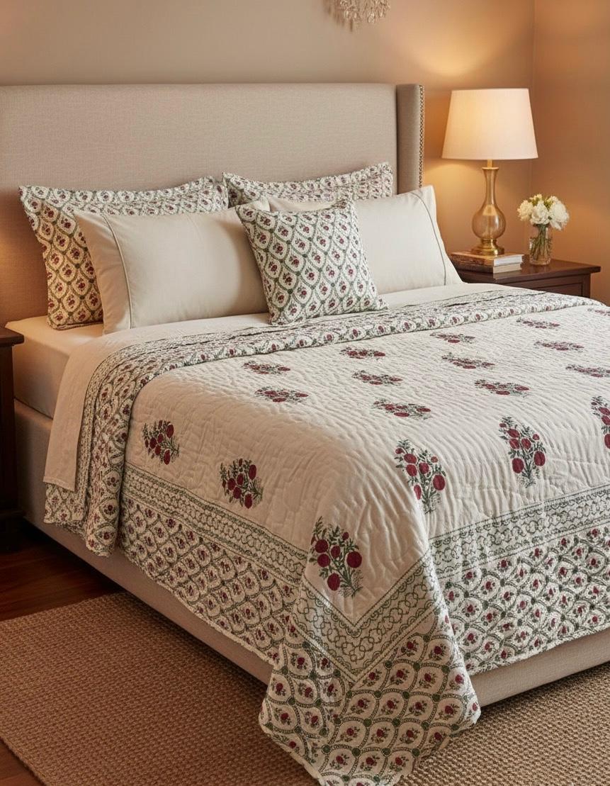 Anar Bagh Collection - Matching Double Bed Quilt & Bedsheet Set