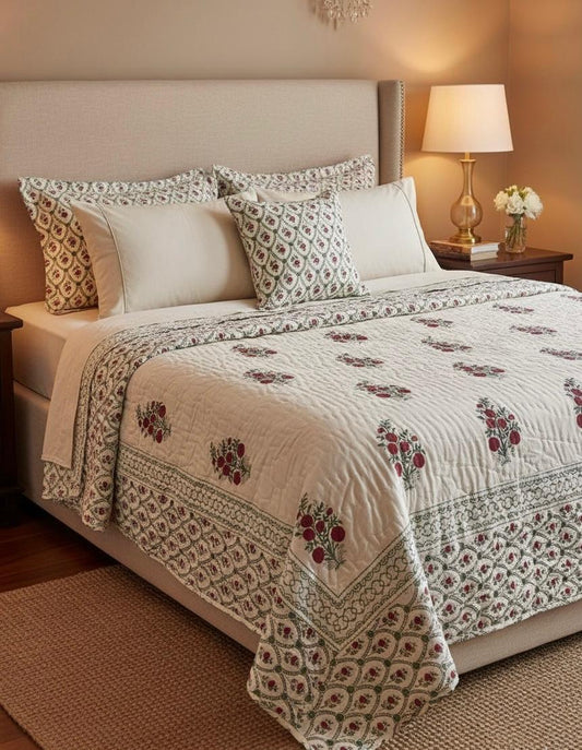 Anar Bagh Collection - Matching Double Bed Quilt & Bedsheet Set
