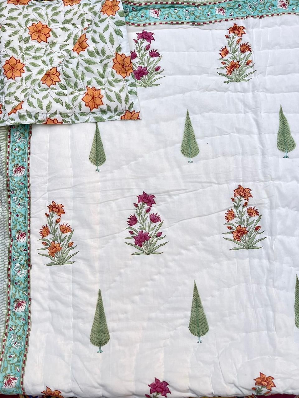 Sultan Bagh Collection - Matching Double Bed Quilt & Bedsheet Set