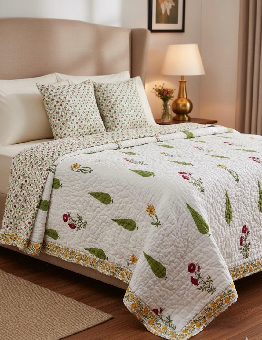 Sultan Bagh Collection - Matching Double Bed Quilt & Bedsheet Set