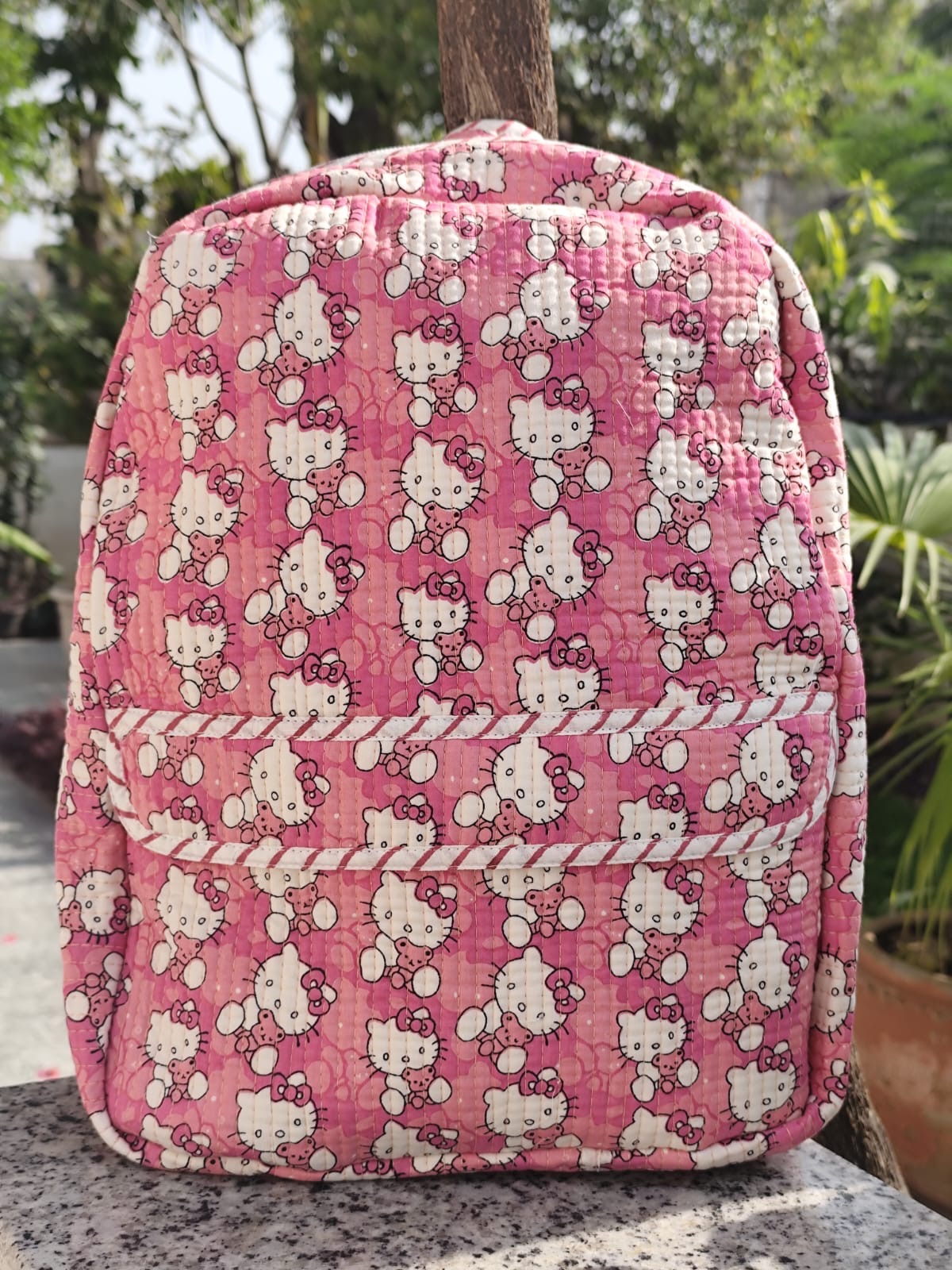 Hello Kitty Handblock Quilted Backpack – Lightweight & Stylish Bag