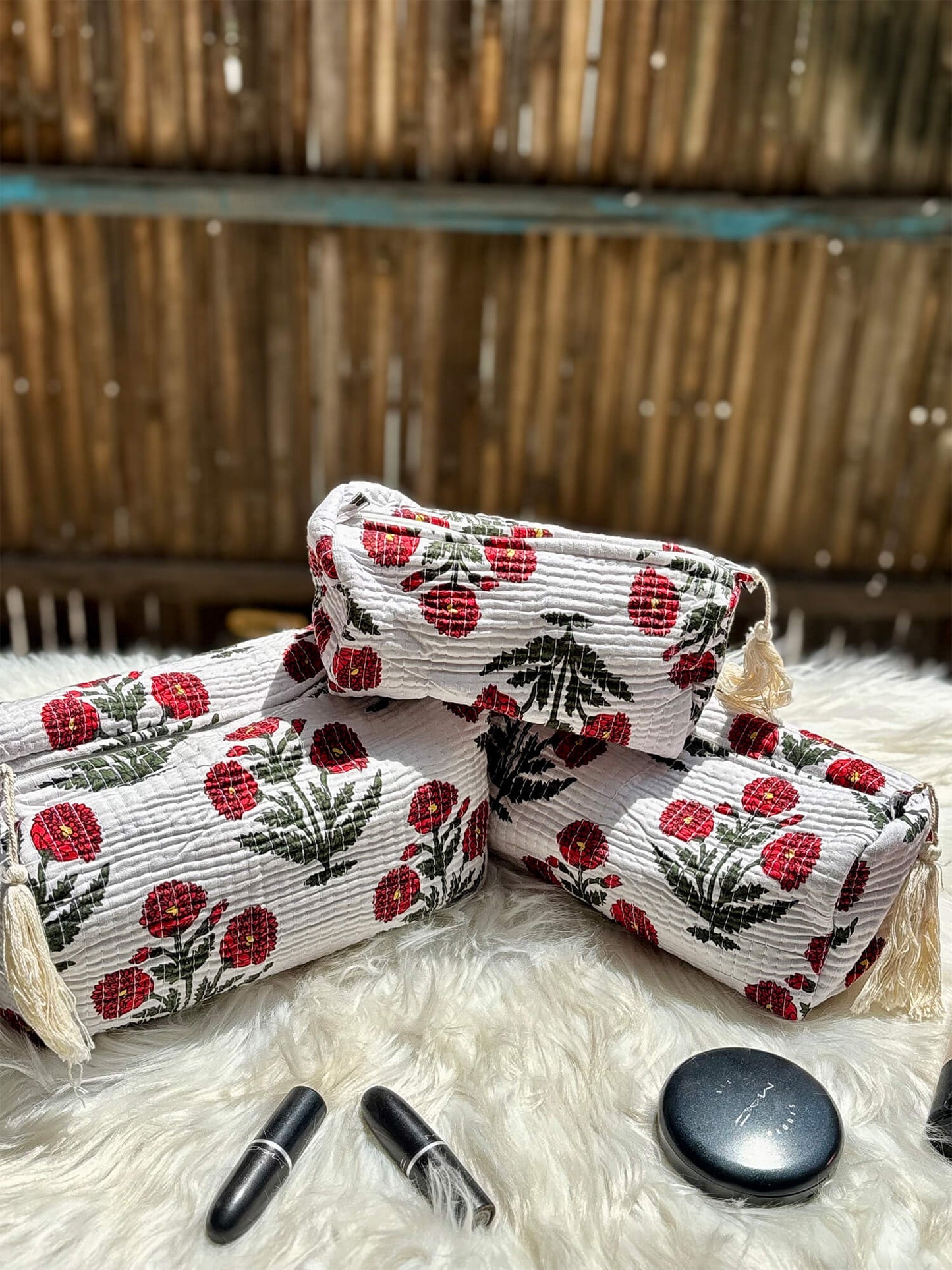 Hand Block Printed Quilted Multiutility Pouch Set – Pack of 3