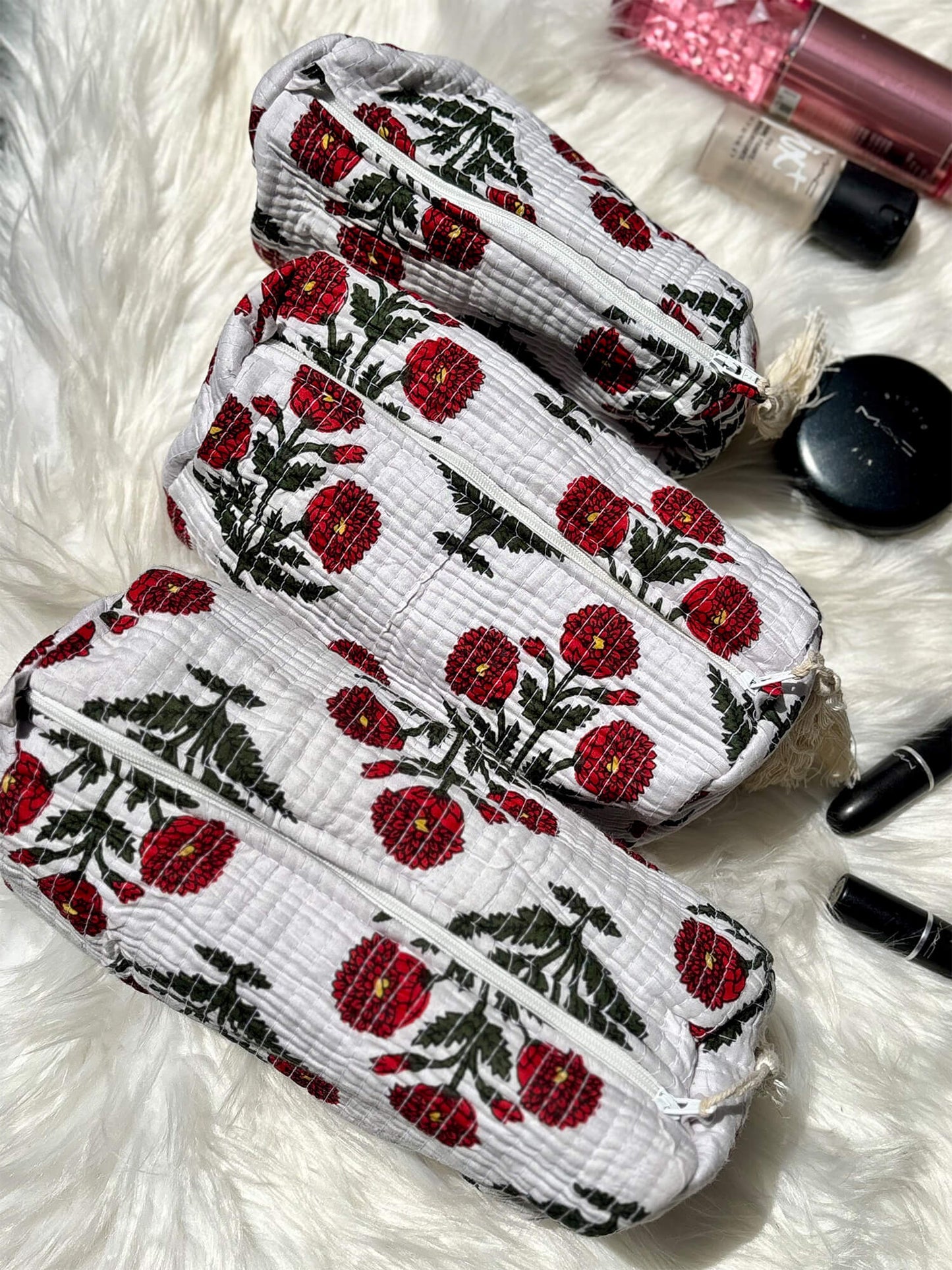 Hand Block Printed Quilted Multiutility Pouch Set – Pack of 3