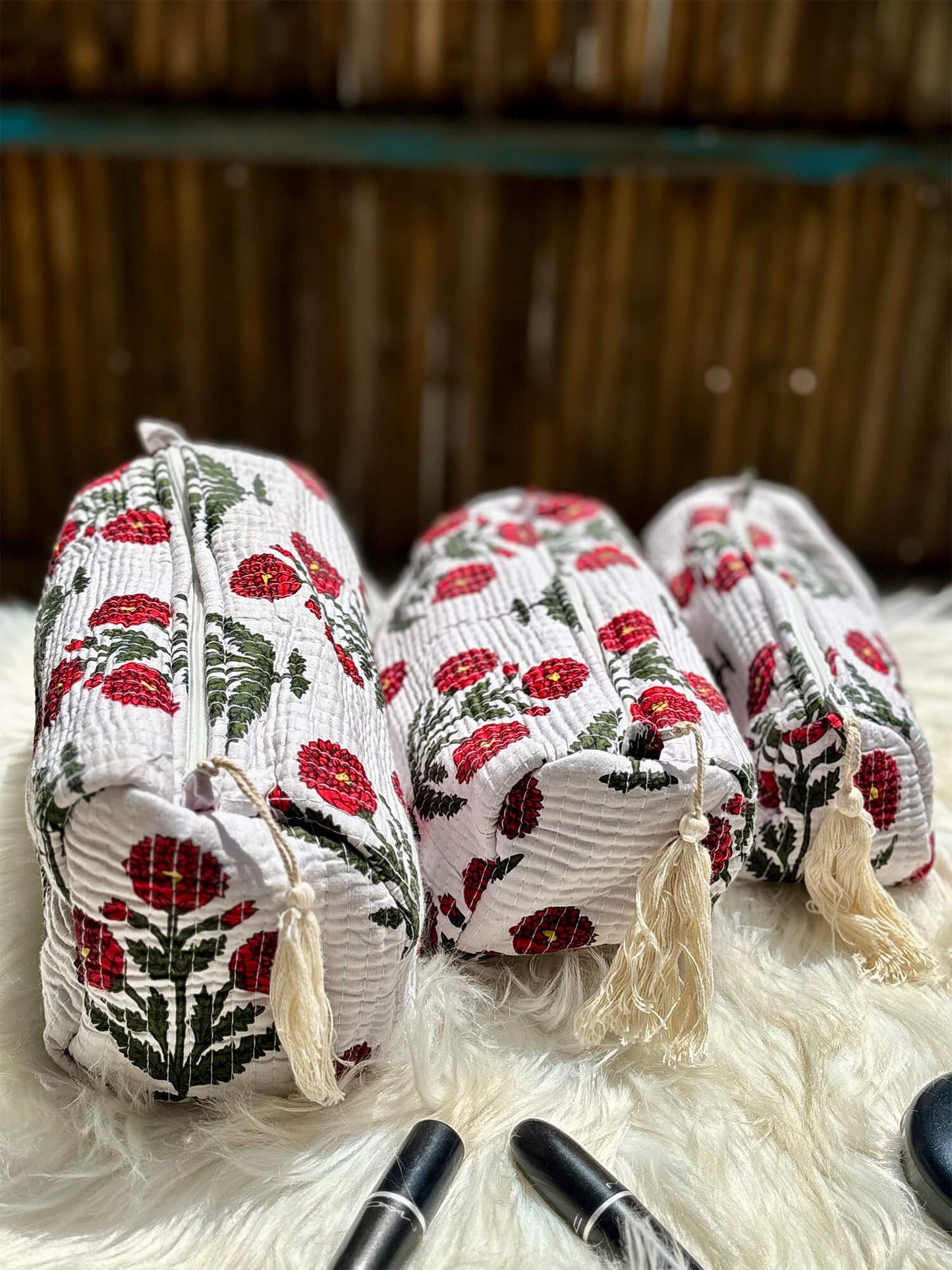 Hand Block Printed Quilted Multiutility Pouch Set – Pack of 3