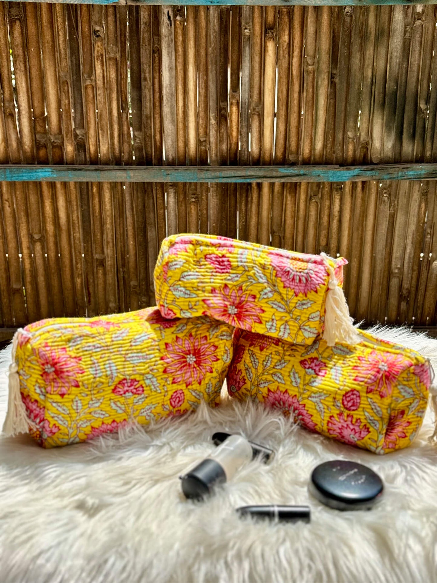 Hand Block Printed Quilted Multiutility Pouch Set – Pack of 3