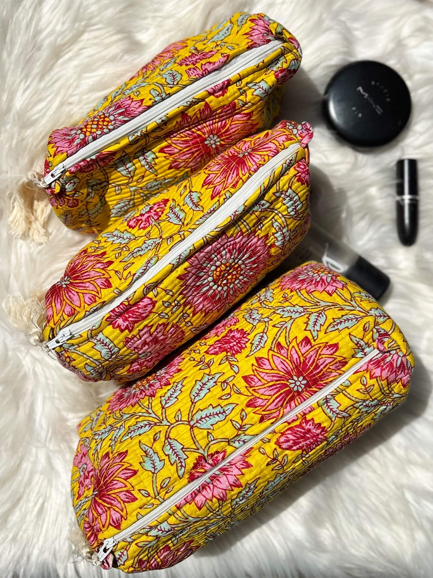 Hand Block Printed Quilted Multiutility Pouch Set – Pack of 3