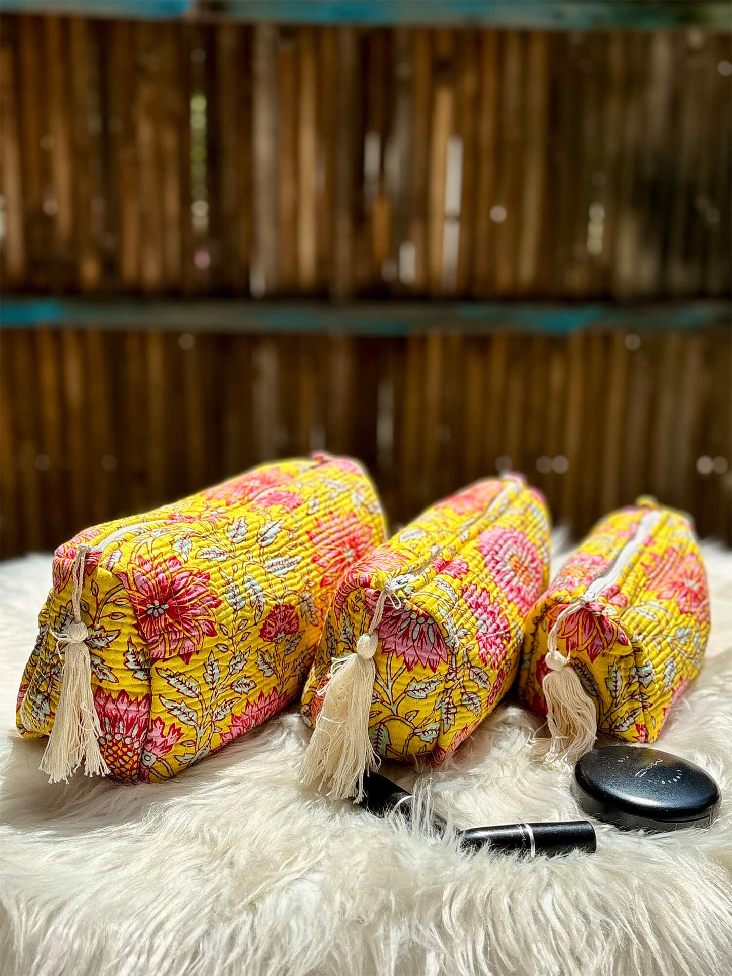 Hand Block Printed Quilted Multiutility Pouch Set – Pack of 3