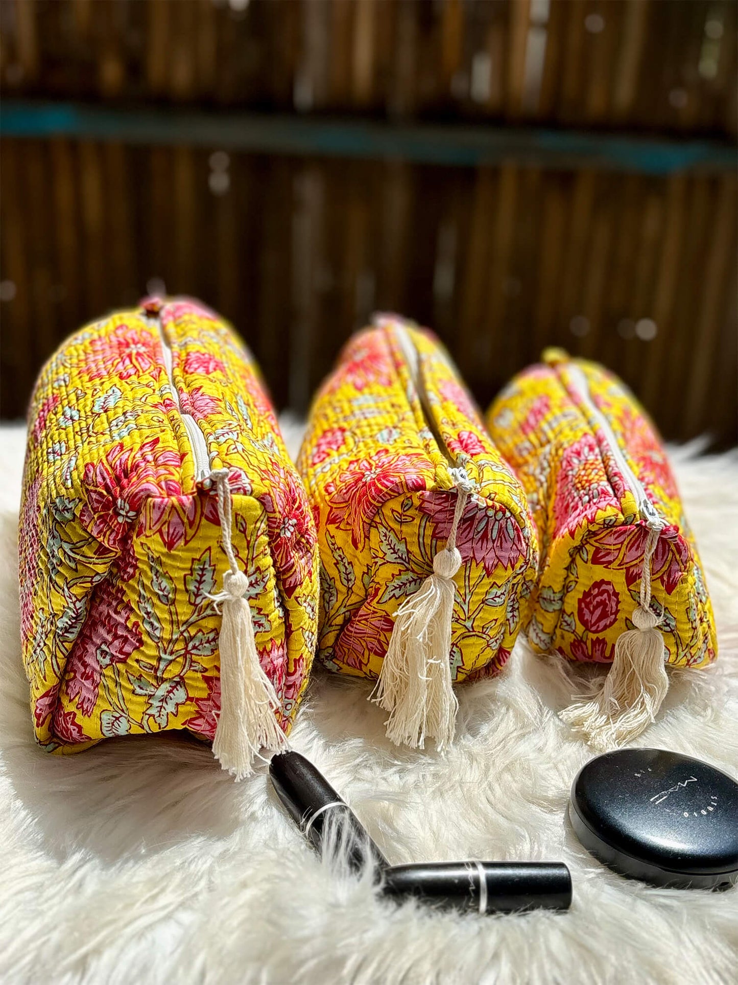 Hand Block Printed Quilted Multiutility Pouch Set – Pack of 3