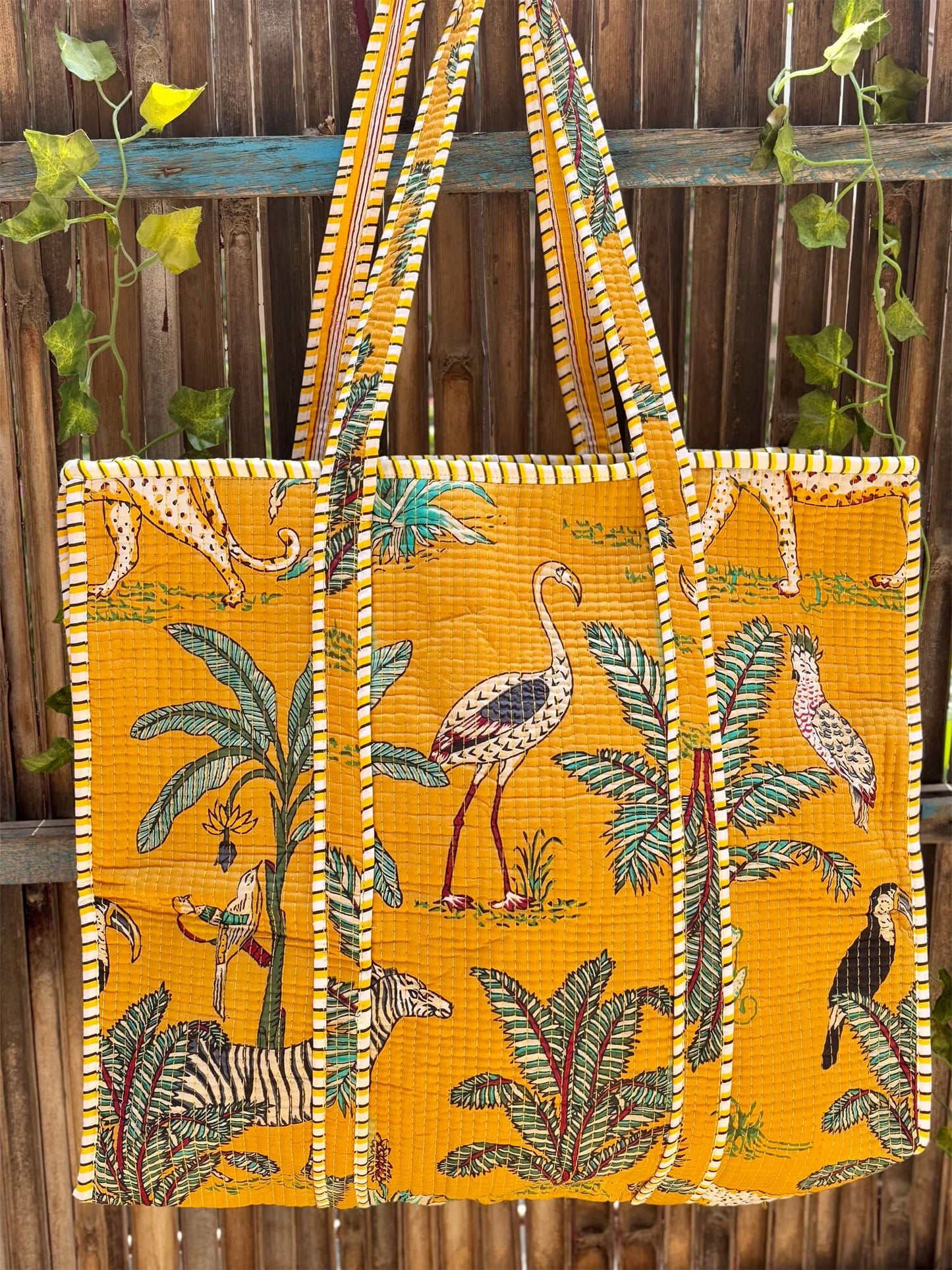 Hand Block Printed Quilted Tote Bag