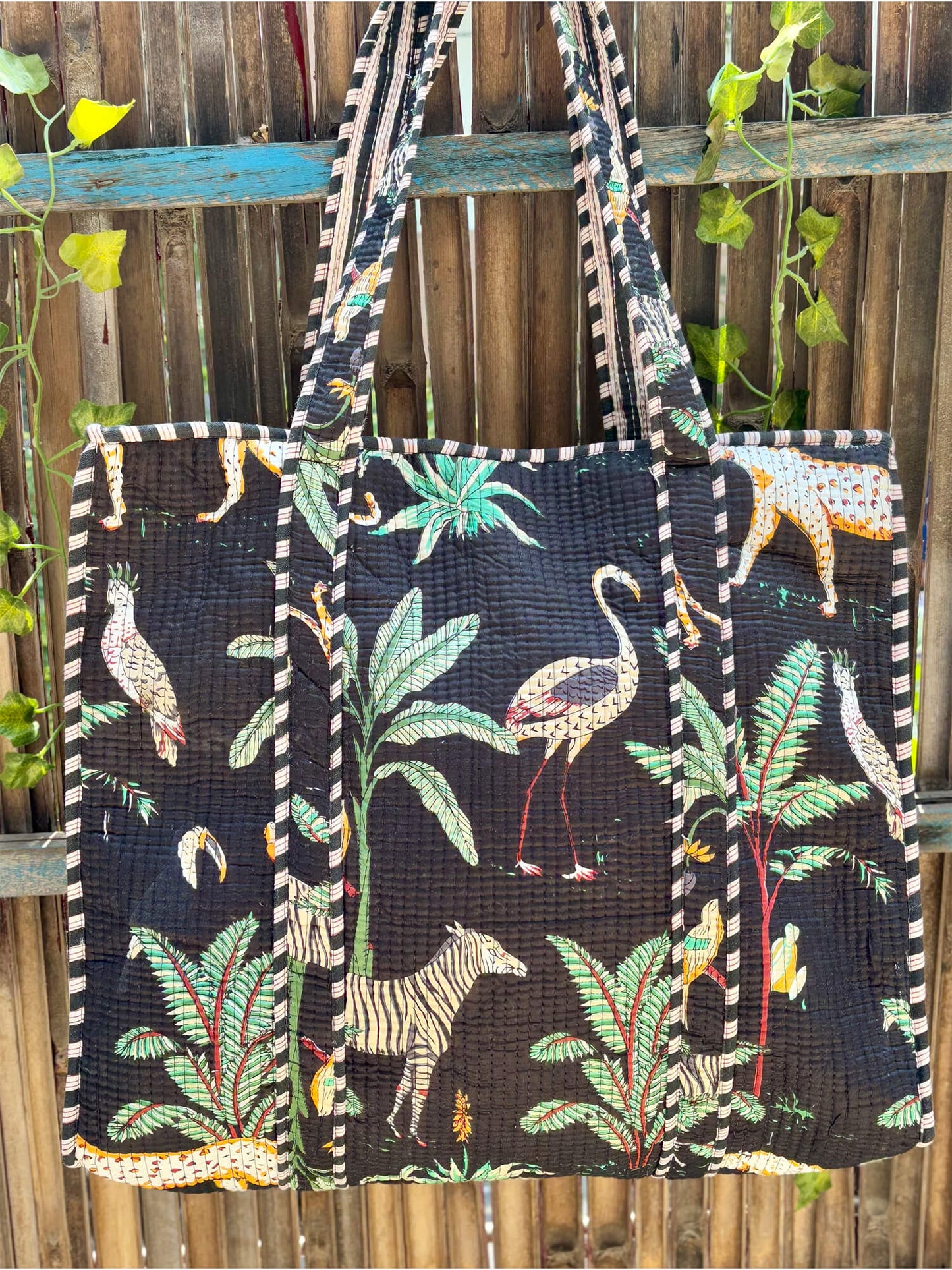 Hand Block Printed Quilted Tote Bag