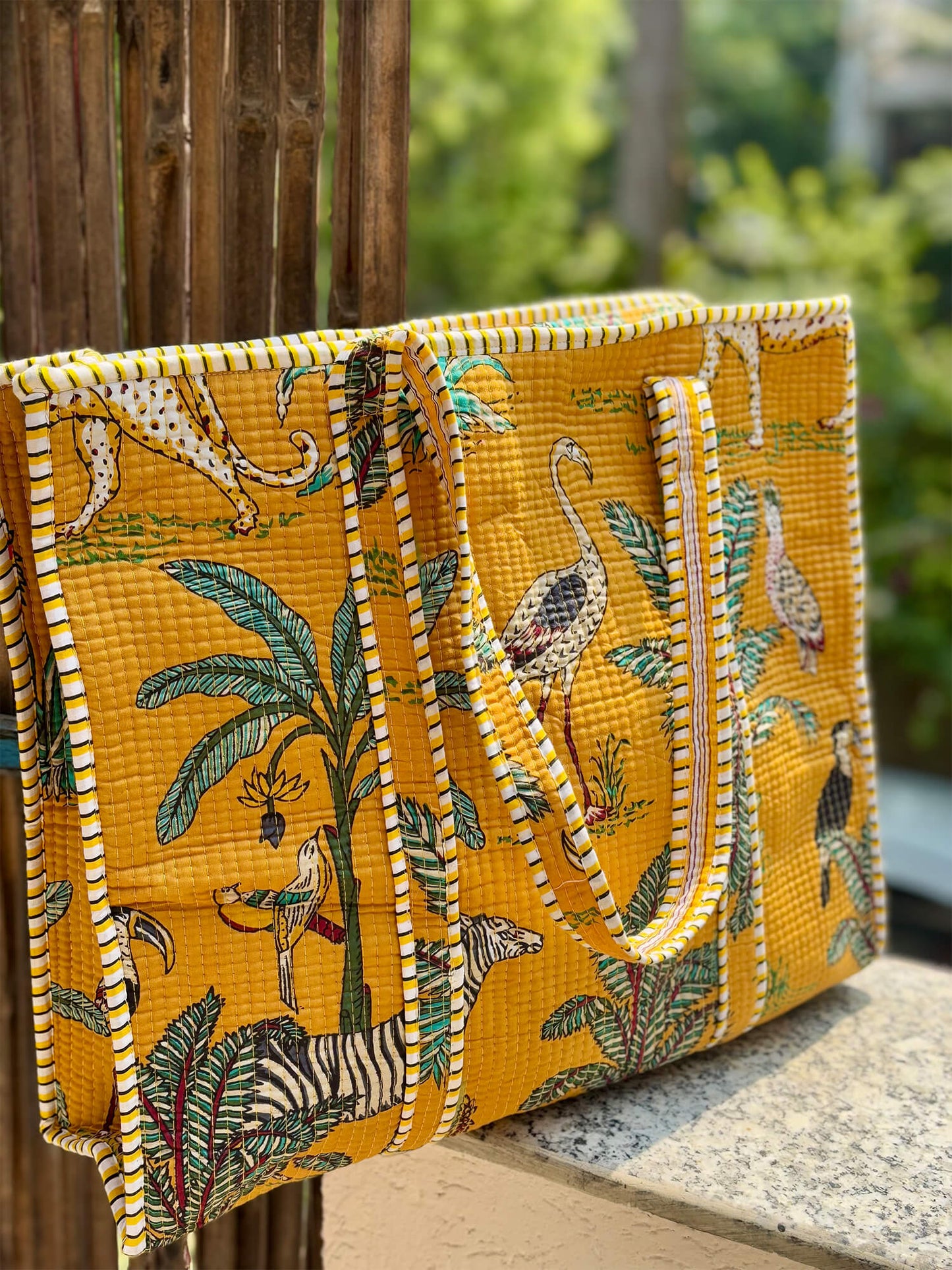 Hand Block Printed Quilted Tote Bag