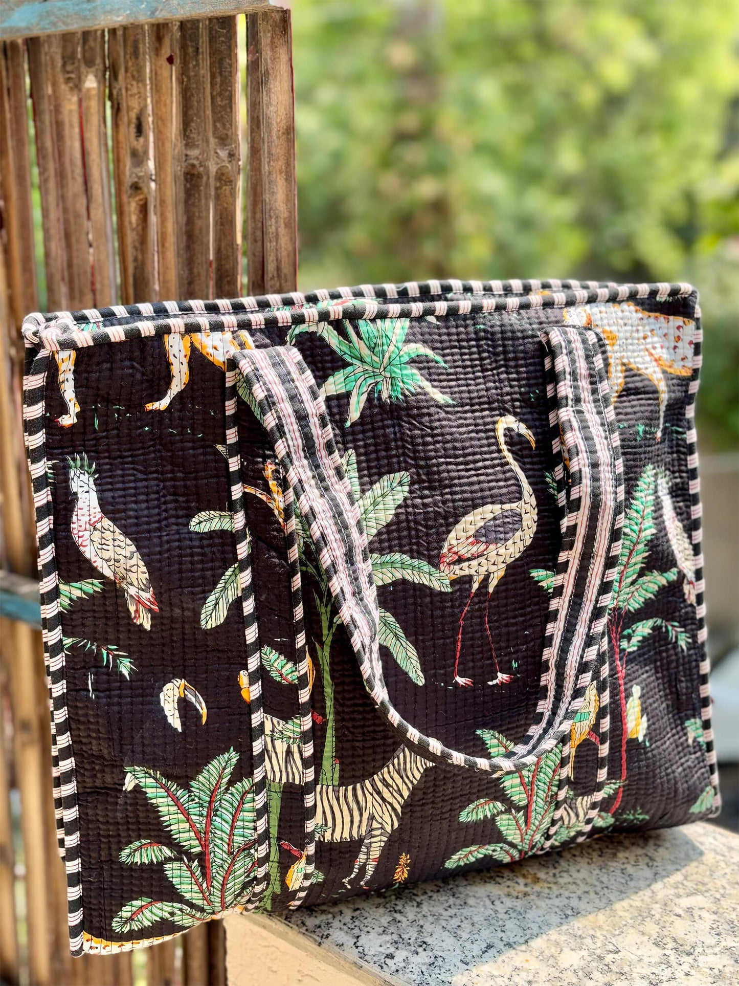 Hand Block Printed Quilted Tote Bag