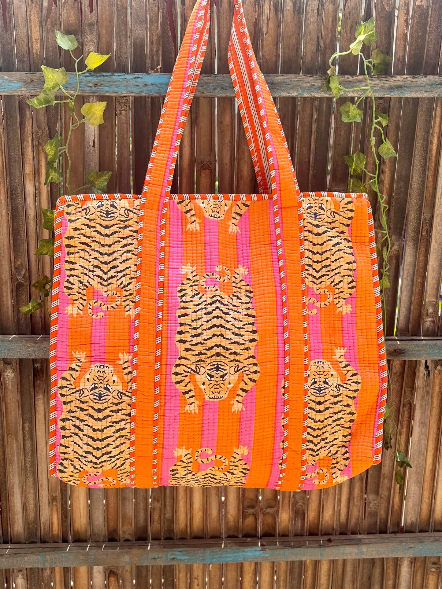 Hand Block Printed Quilted Tote Bag