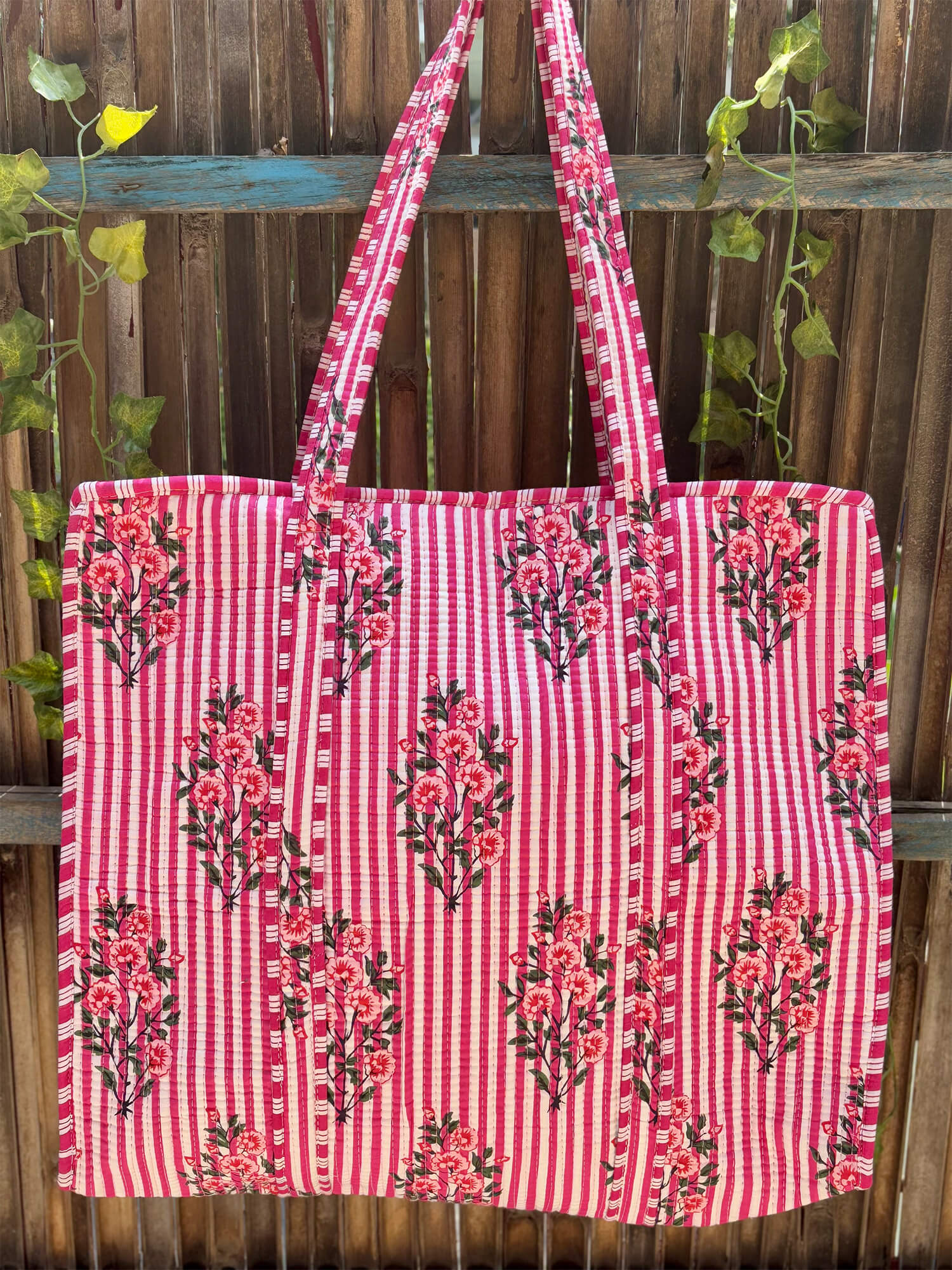 Hand Block Printed Quilted Tote Bag