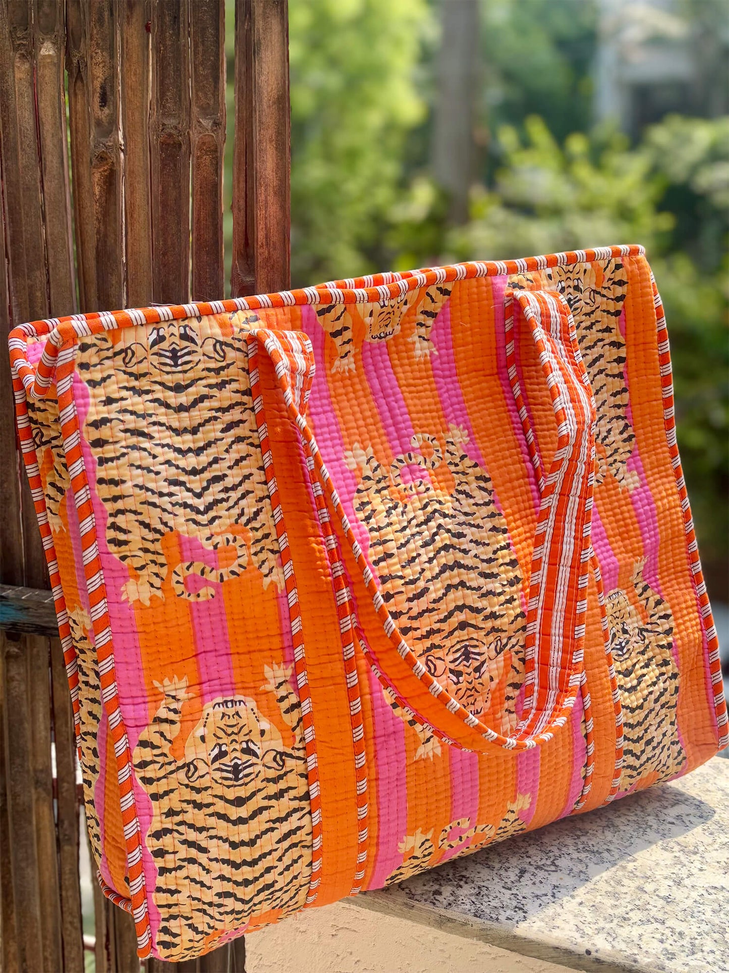 Hand Block Printed Quilted Tote Bag
