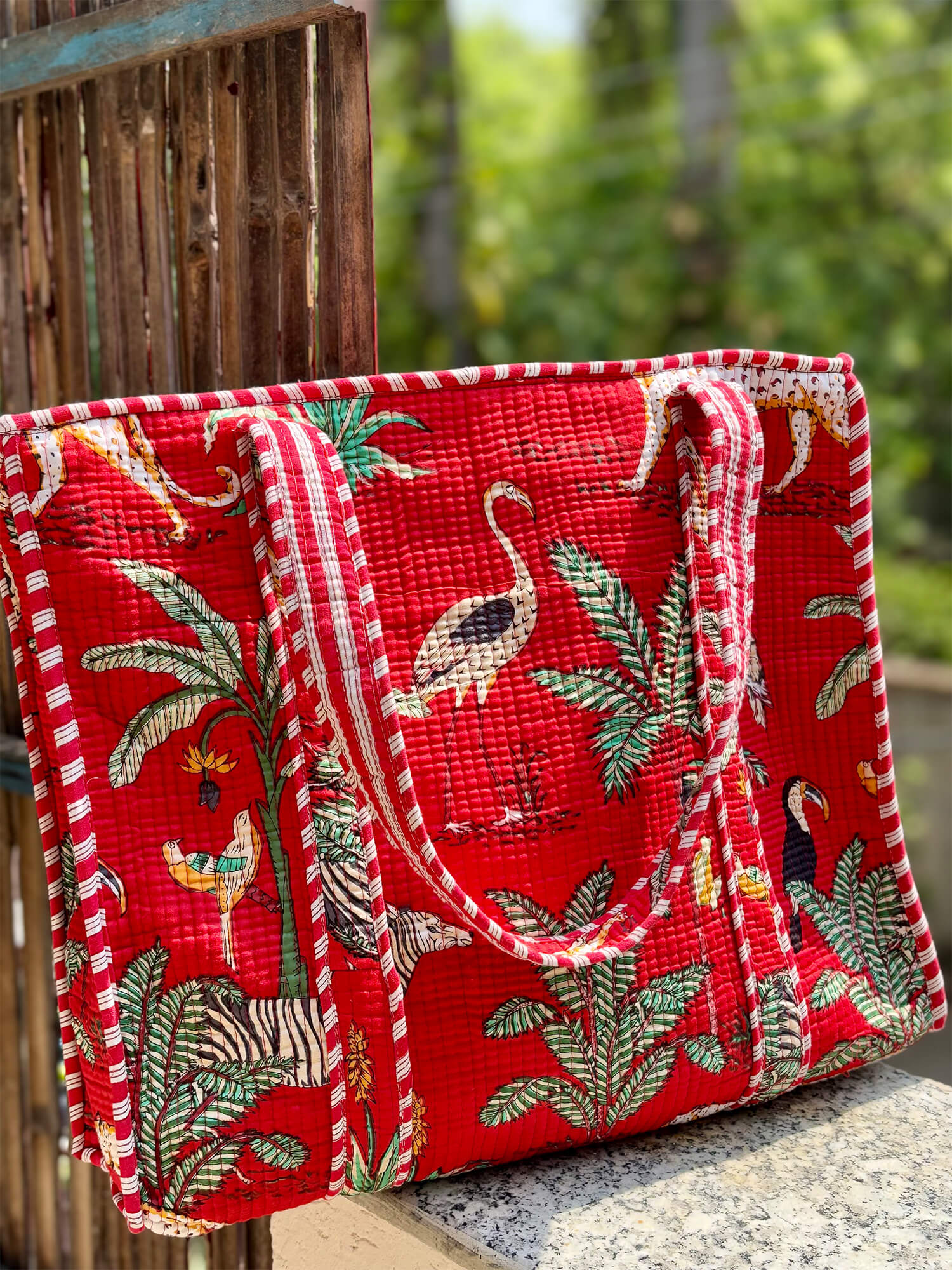 Hand Block Printed Quilted Tote Bag
