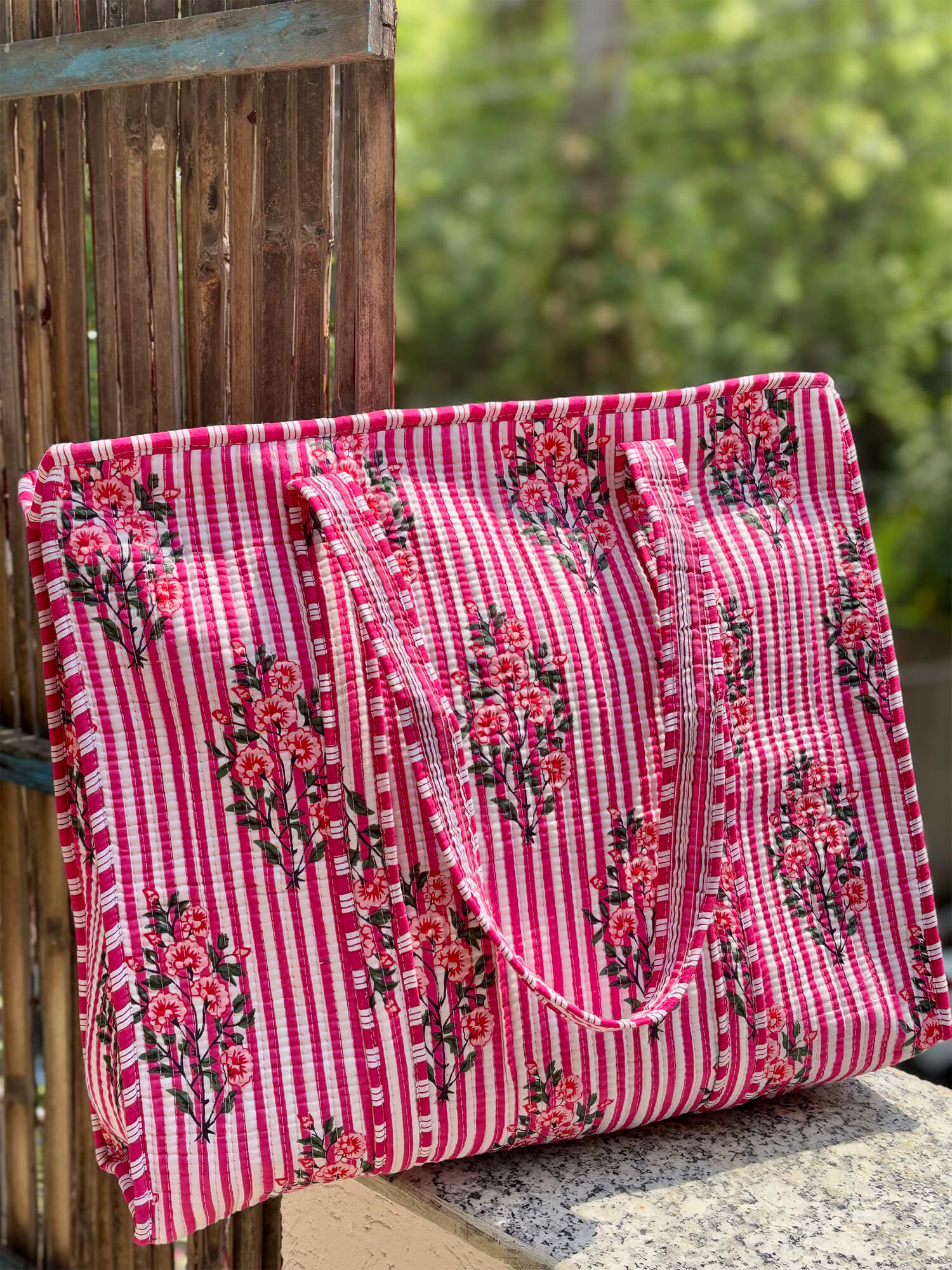 Hand Block Printed Quilted Tote Bag