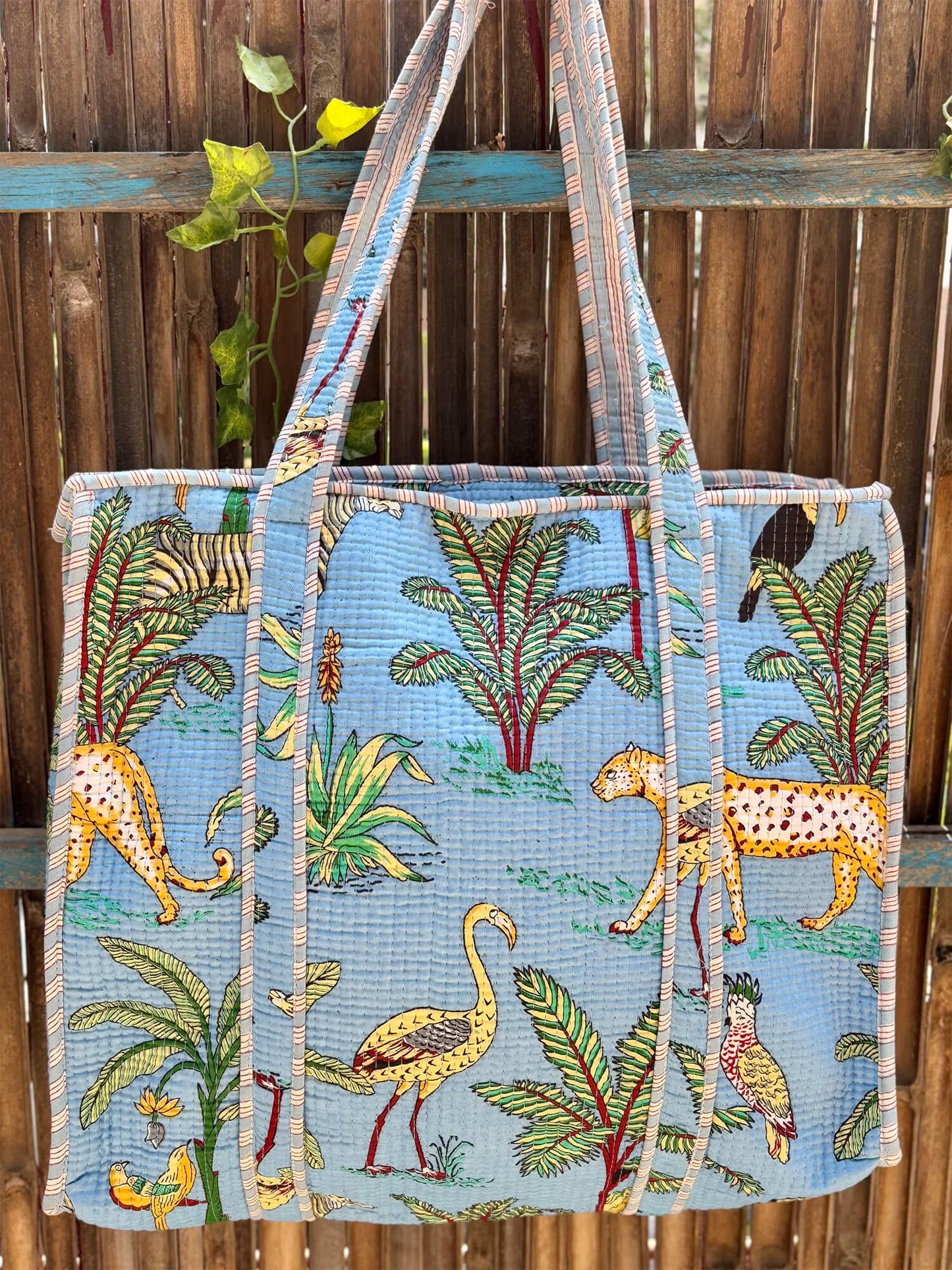 Hand Block Printed Quilted Tote Bag