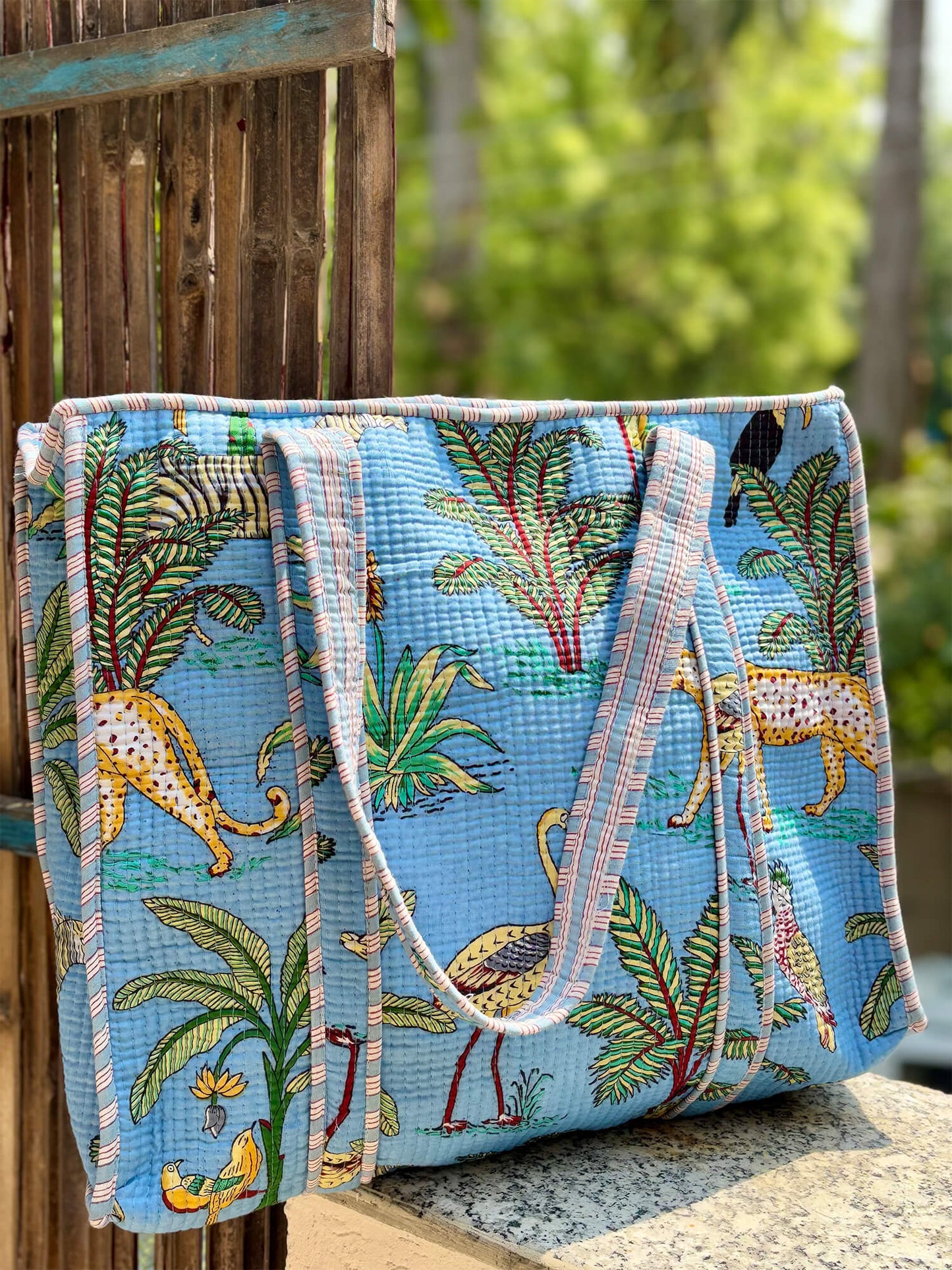 Hand Block Printed Quilted Tote Bag