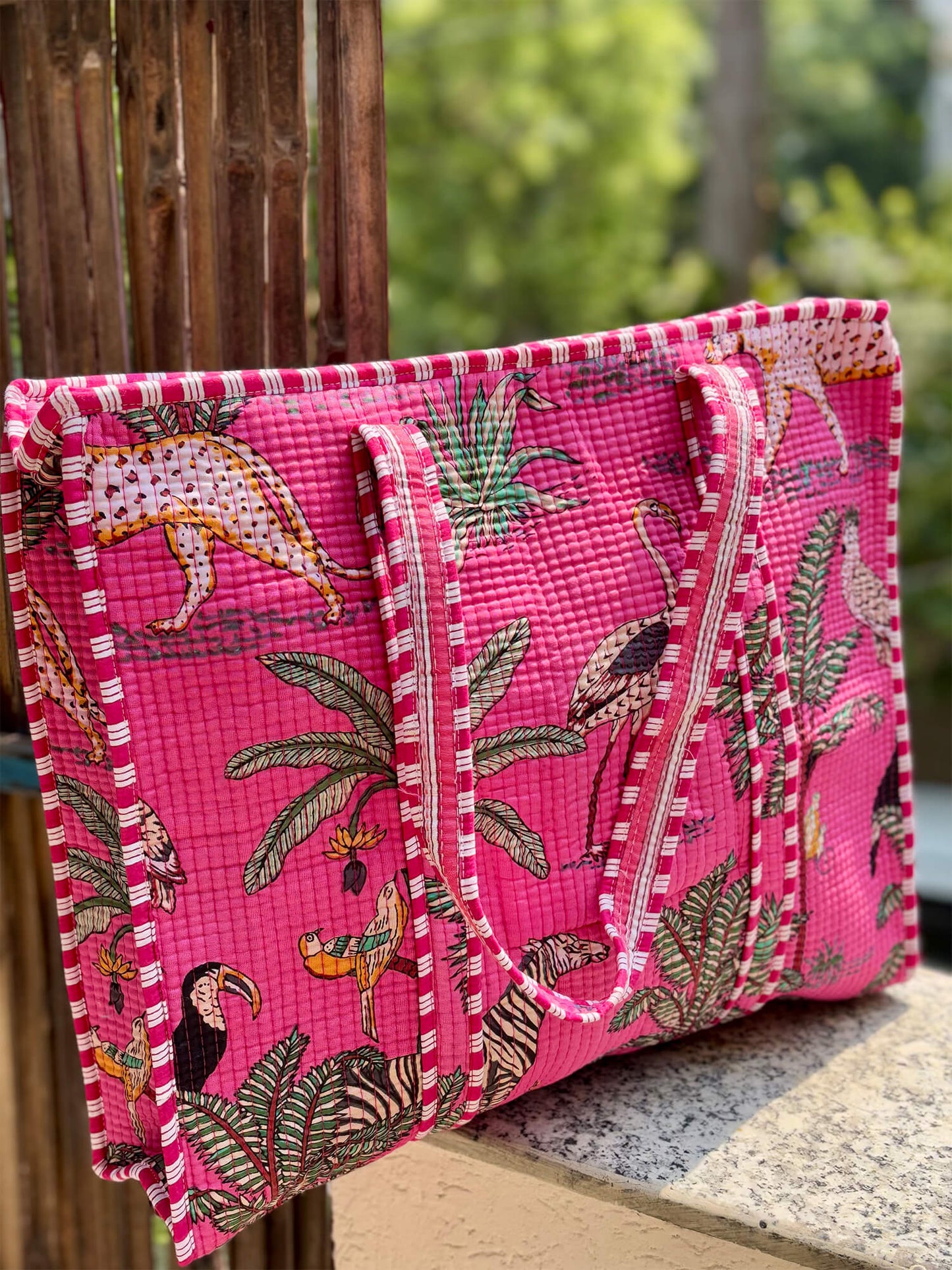 Hand Block Printed Quilted Tote Bag