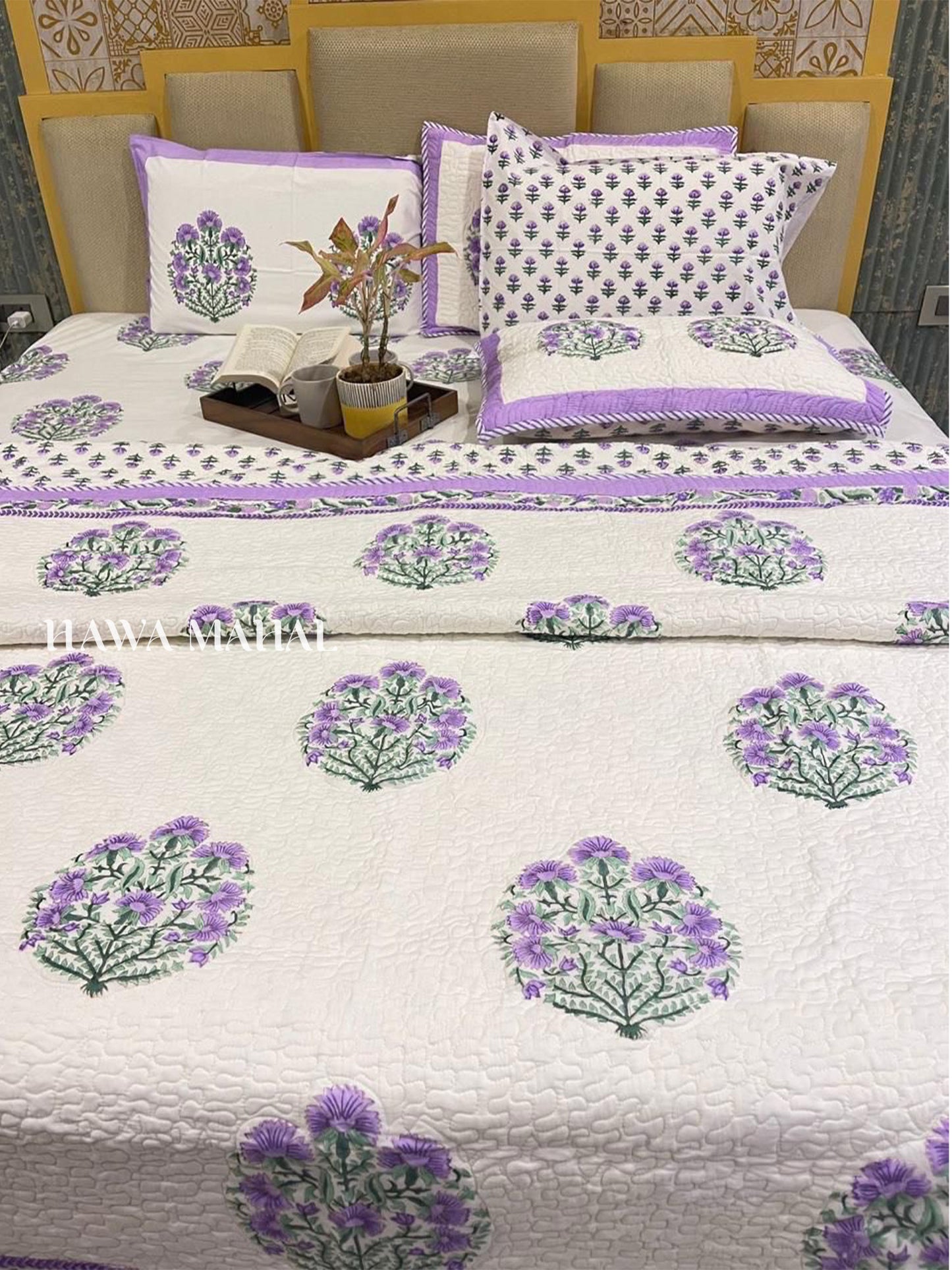 Handcrafted Quilted Cotton Bedcover with Two Pillow Covers