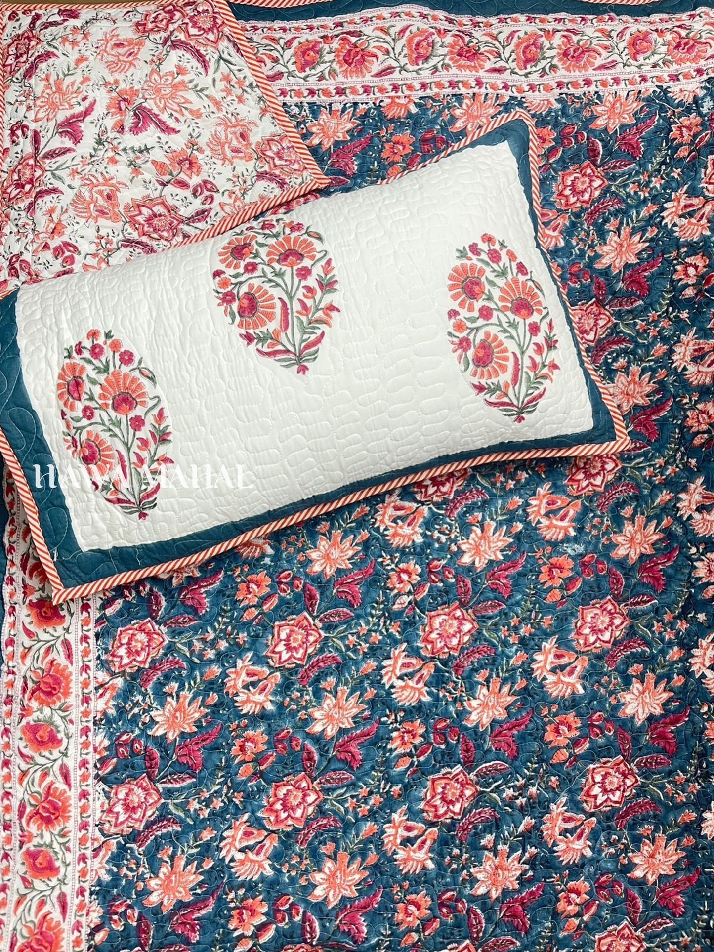 Handcrafted Quilted Cotton Bedcover with Two Pillow Covers