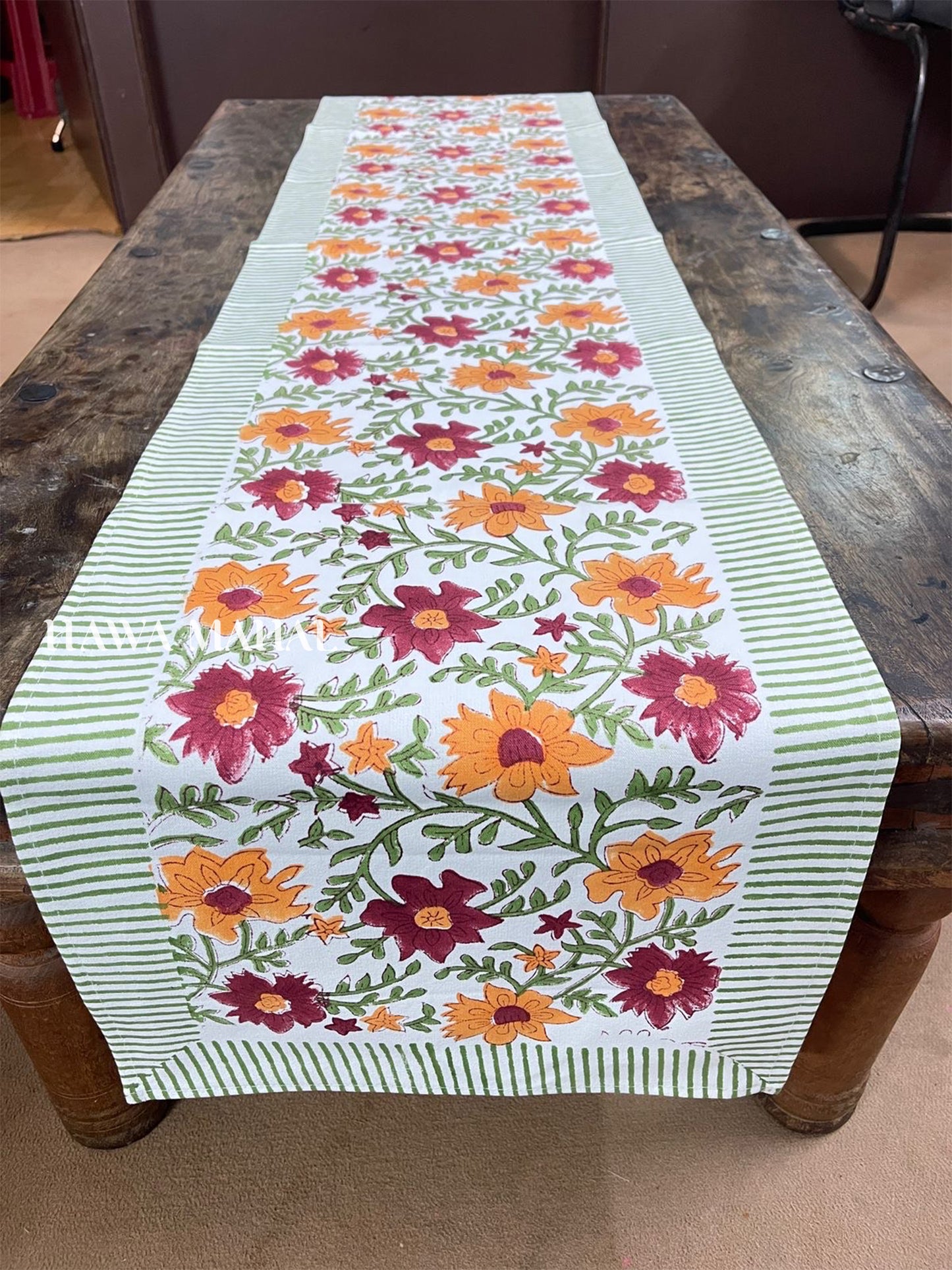 Hand Block Printed Canvas Table Runner – 13x72 inches
