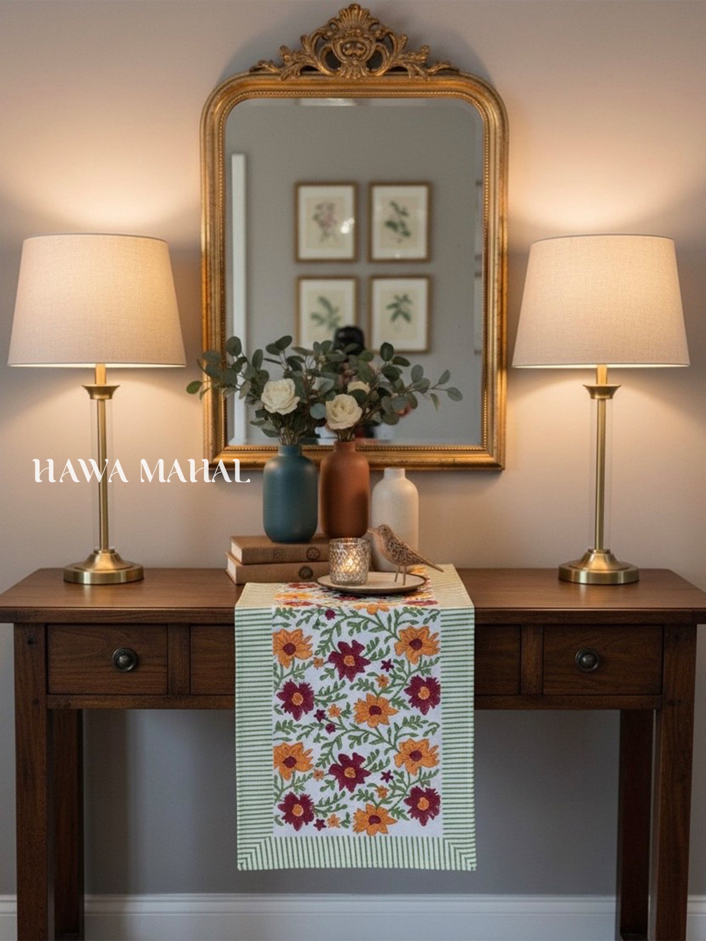 Hand Block Printed Canvas Table Runner – 13x72 inches