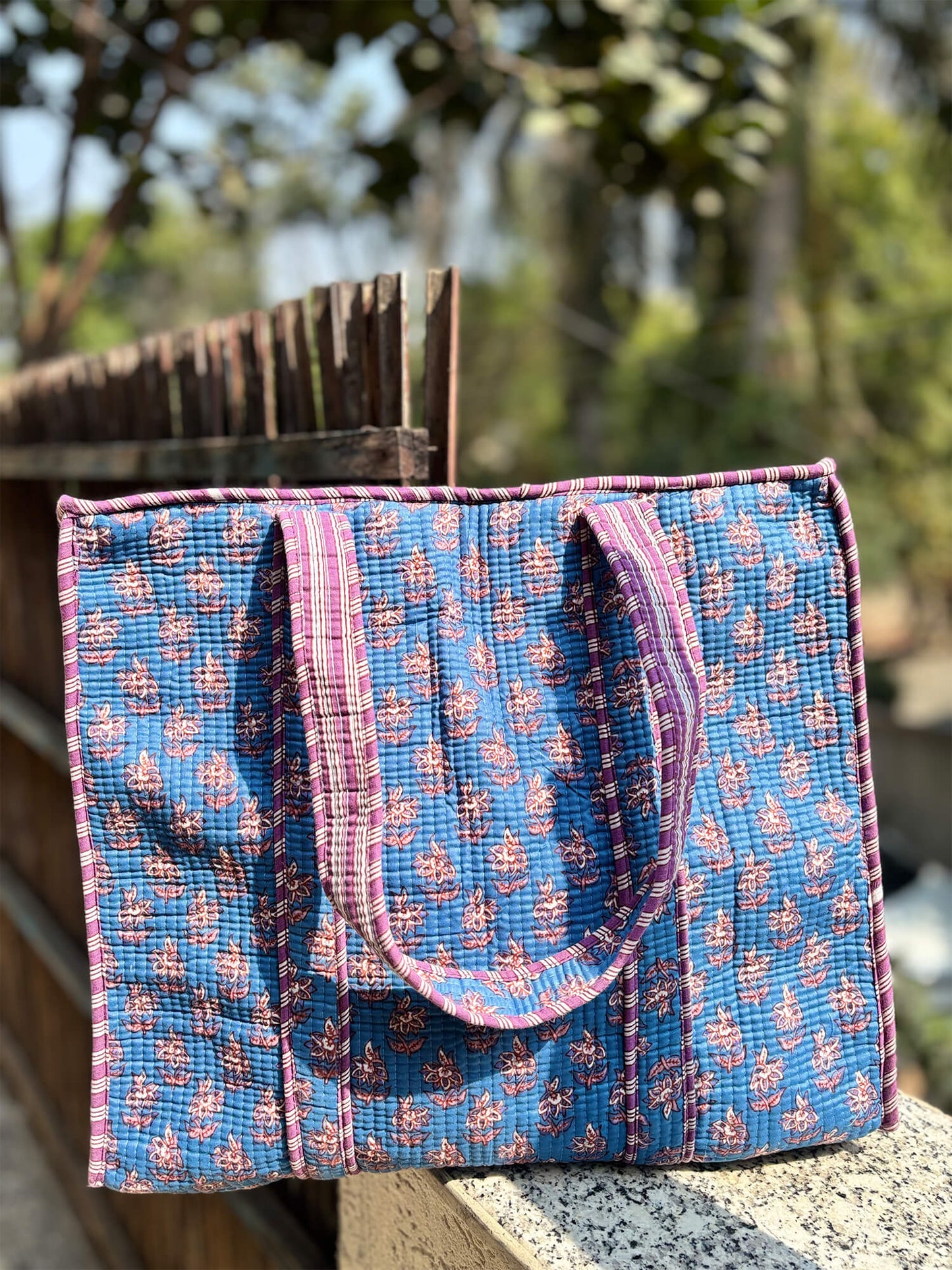 Hand Block Printed Quilted Tote Bag