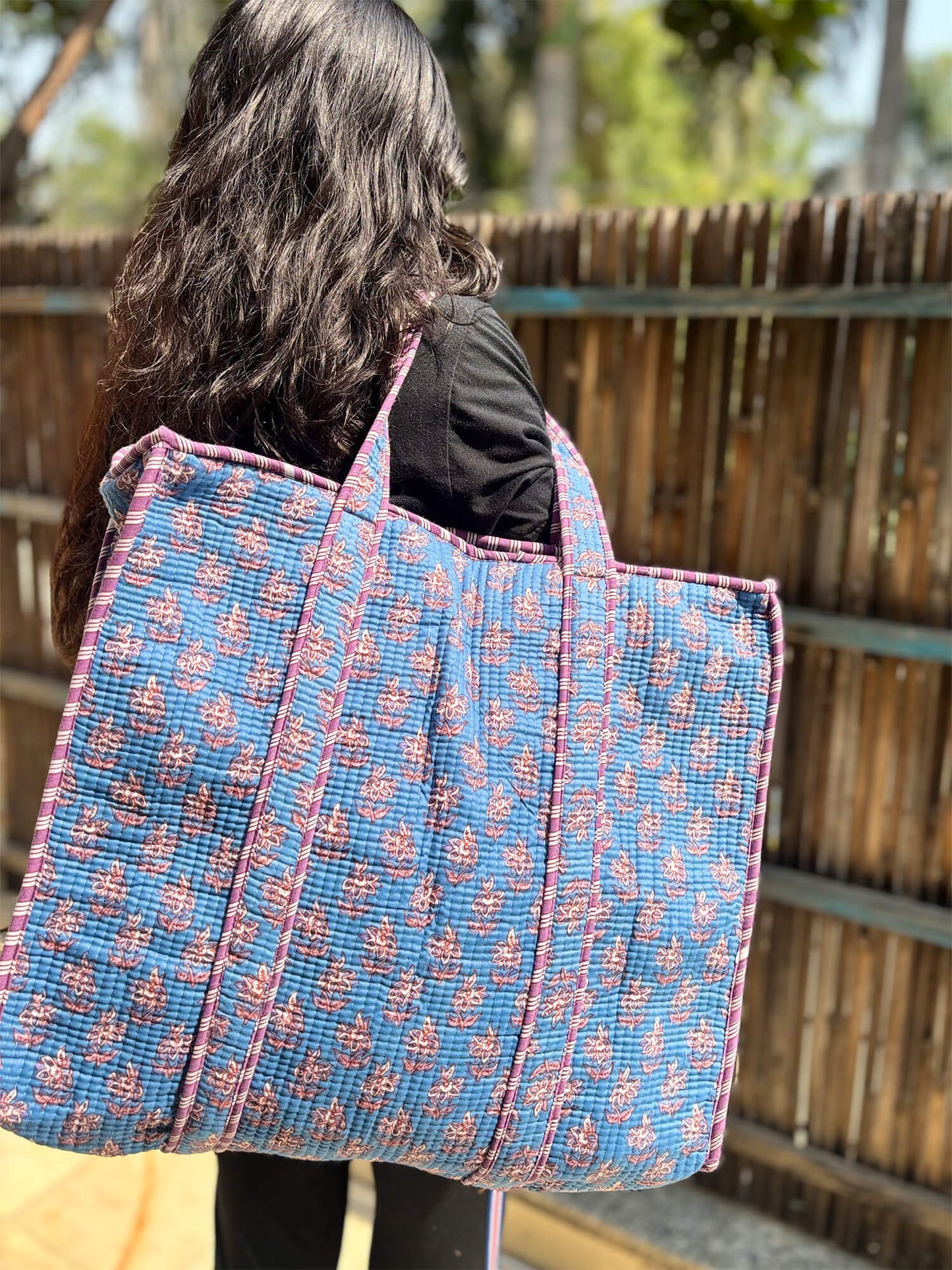Hand Block Printed Quilted Tote Bag