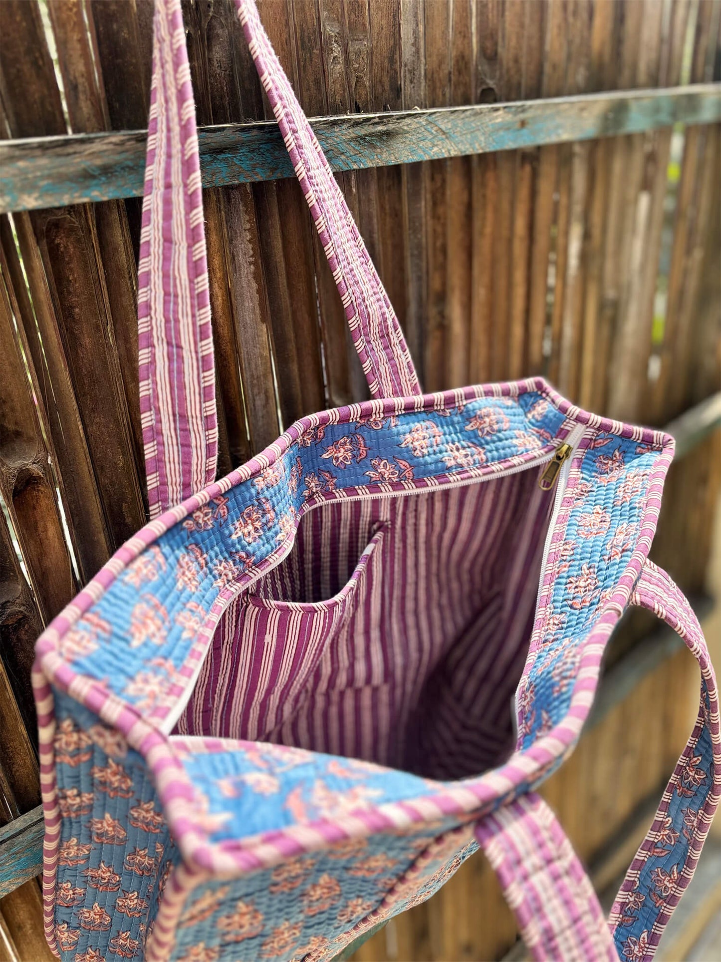Hand Block Printed Quilted Tote Bag
