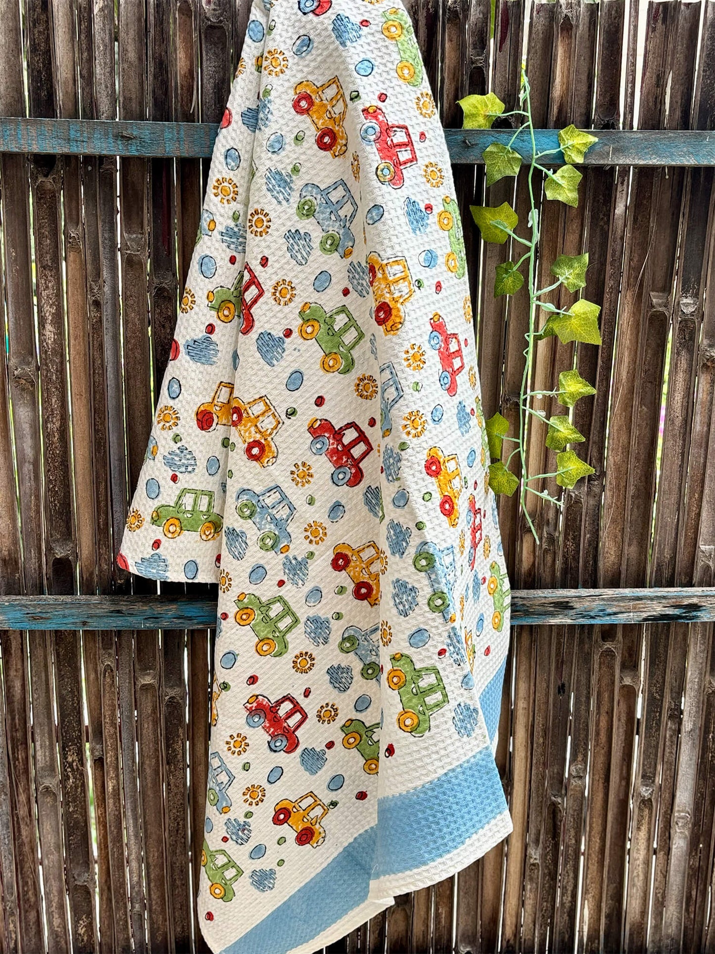 Hand Block Printed Kids Car Bath Towel