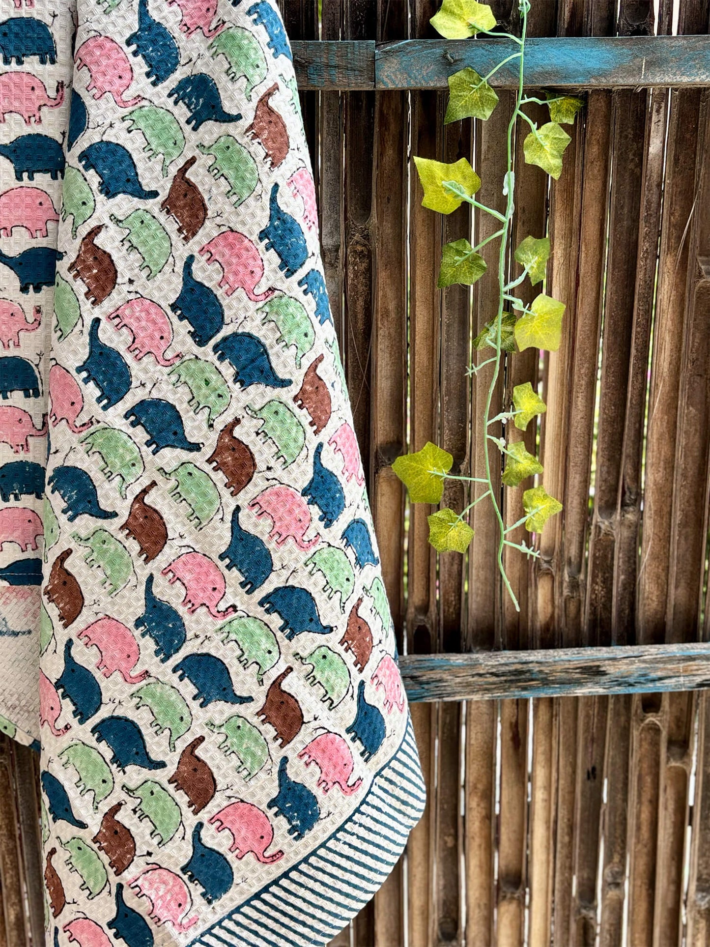 Hand Block Printed Kids Baby Elephant Bath Towel