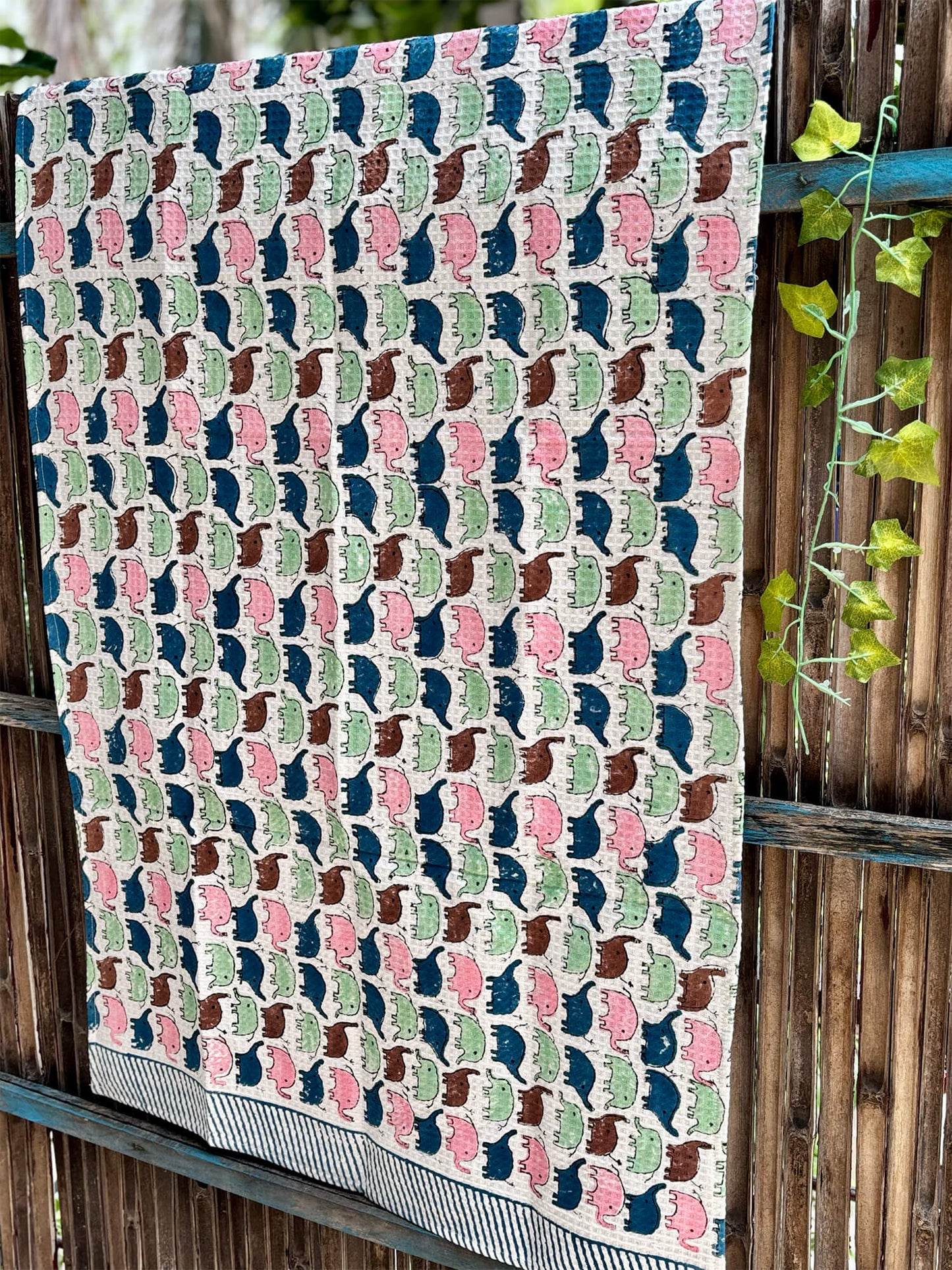 Hand Block Printed Kids Baby Elephant Bath Towel