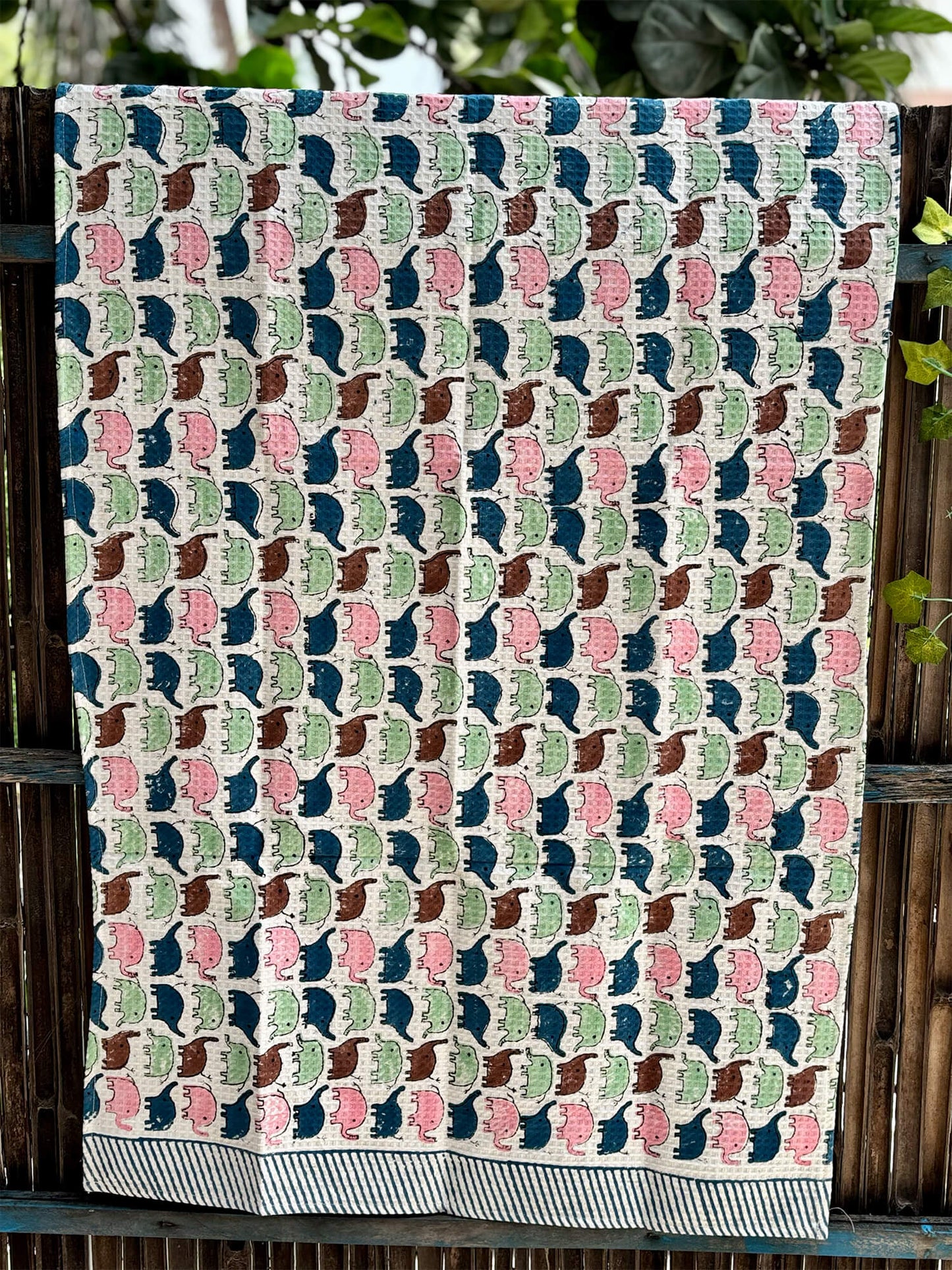Hand Block Printed Kids Baby Elephant Bath Towel