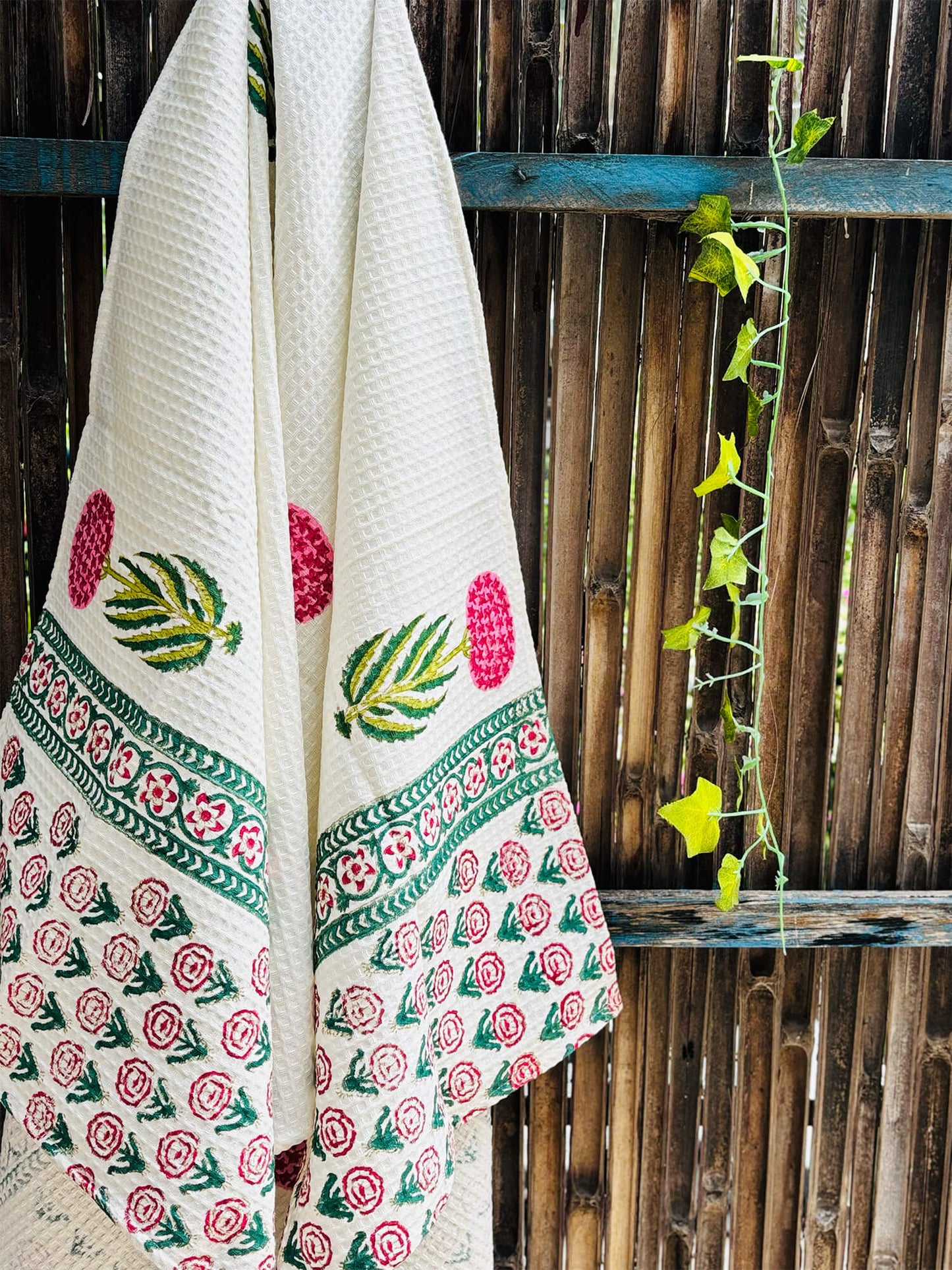 Handblock Waffle Bath Towel – Quick Dry & Ultra Soft