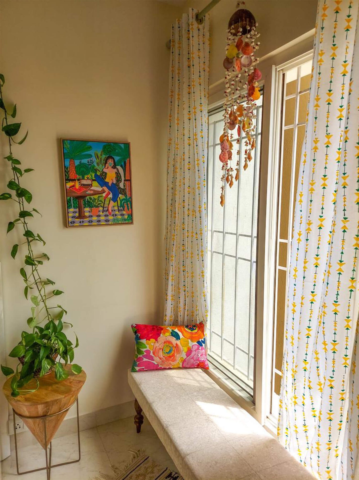 Block Print Yellow Curtain